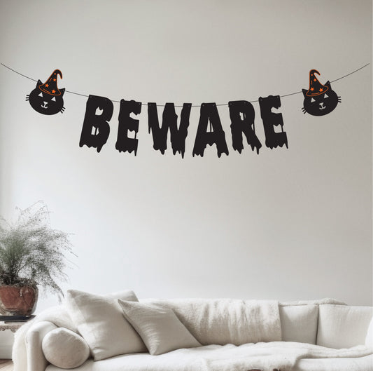 Beware Halloween Cat Banner
