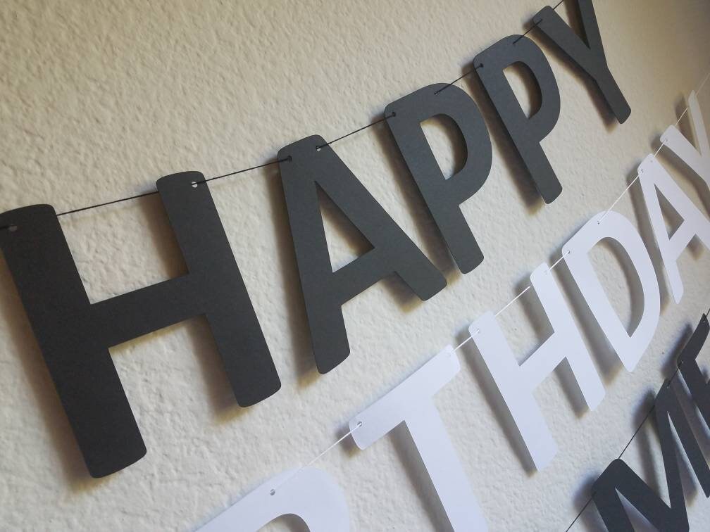 Black and White Happy Birthday Banner, Black and White Party Decor, Black and White Birthday Banner, White and Black Birthday Banner