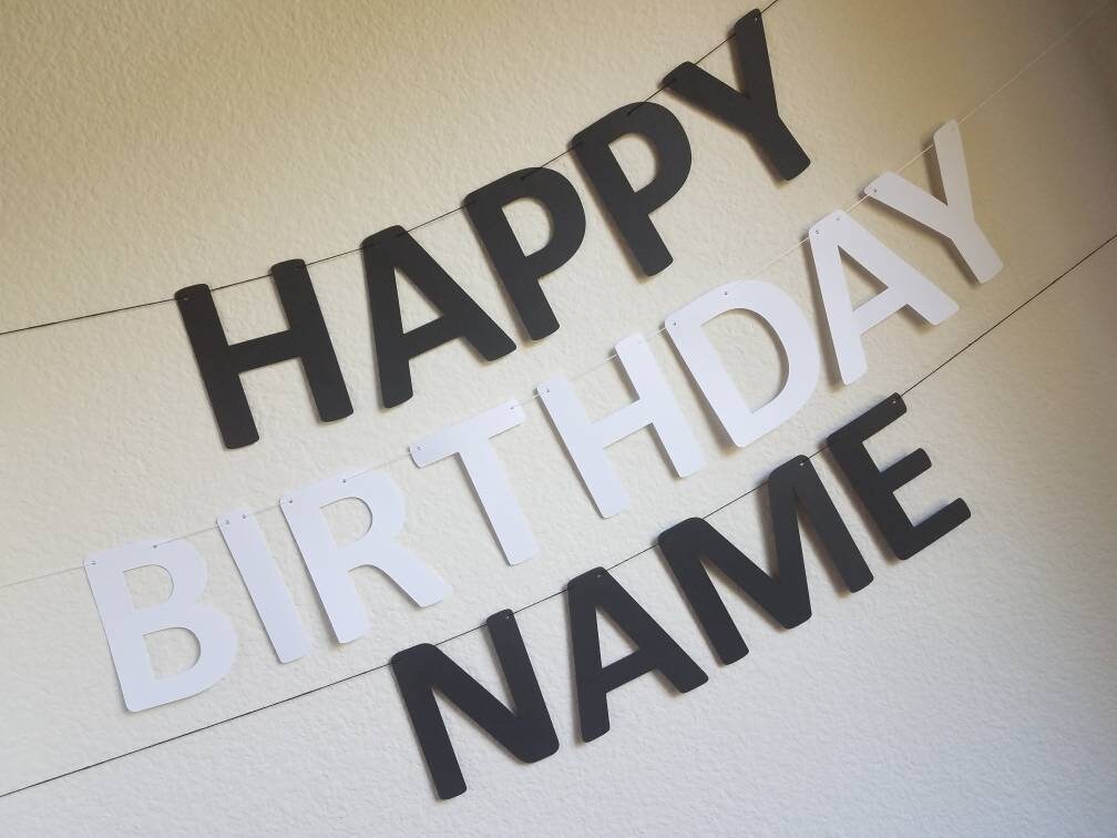 Black and White Happy Birthday Banner, Black and White Party Decor, Black and White Birthday Banner, White and Black Birthday Banner