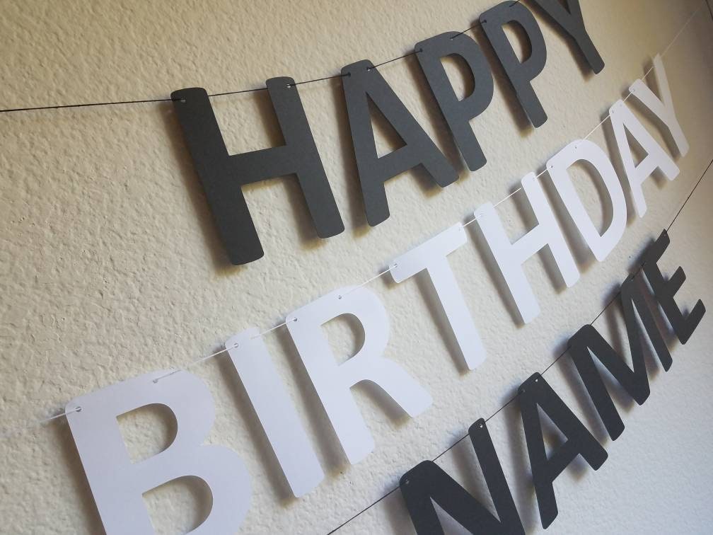 Black and White Happy Birthday Banner, Black and White Party Decor, Black and White Birthday Banner, White and Black Birthday Banner