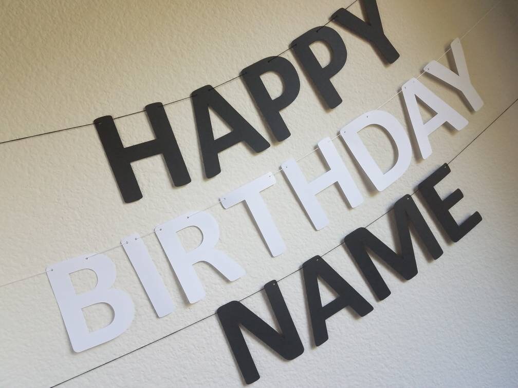 Black and White Happy Birthday Banner, Black and White Party Decor, Black and White Birthday Banner, White and Black Birthday Banner