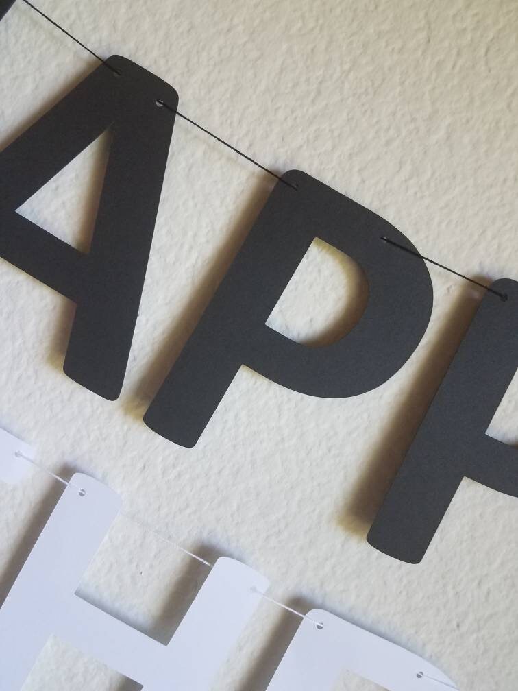 Black and White Happy Birthday Banner, Black and White Party Decor, Black and White Birthday Banner, White and Black Birthday Banner