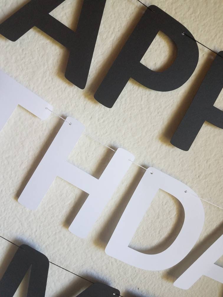 Black and White Happy Birthday Banner, Black and White Party Decor, Black and White Birthday Banner, White and Black Birthday Banner