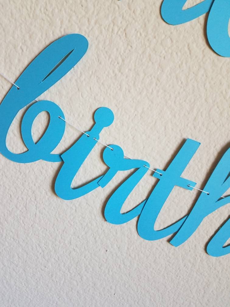 Blue Happy Birthday Banner, Blue Birthday Banner, Cursive Blue Banner, Blue Customize Banner, Custom Birthday Banner, Blue Party Decor