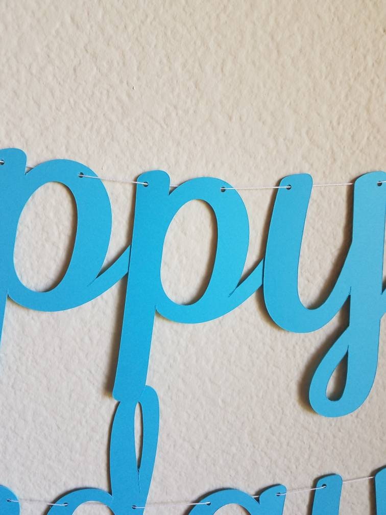 Blue Happy Birthday Banner, Blue Birthday Banner, Cursive Blue Banner, Blue Customize Banner, Custom Birthday Banner, Blue Party Decor