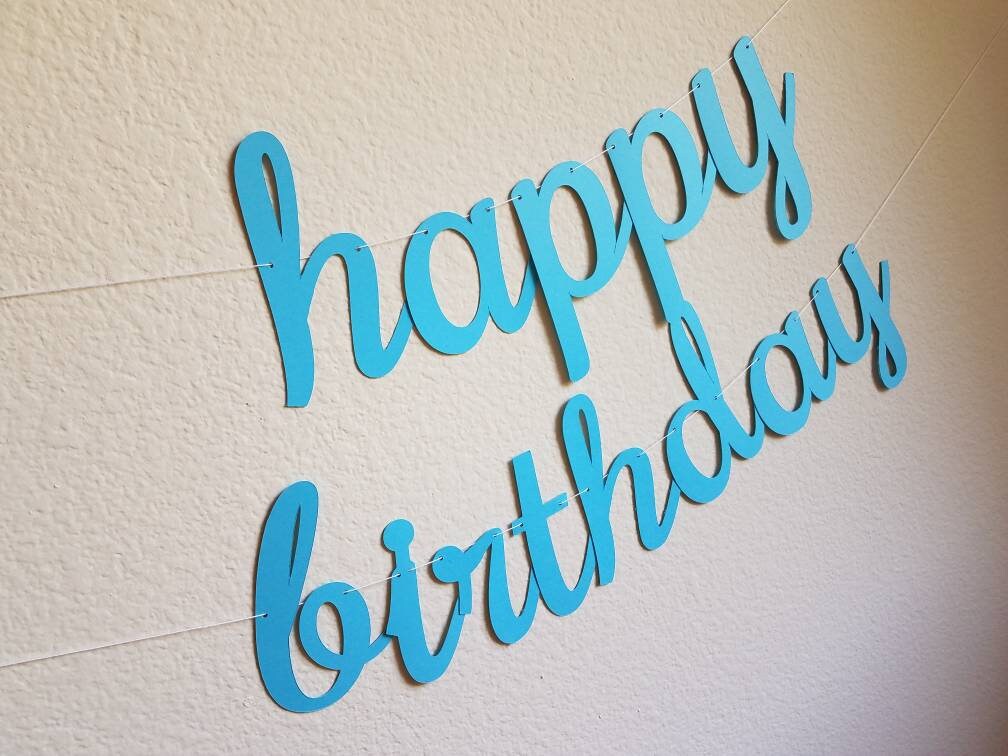 Blue Happy Birthday Banner, Blue Birthday Banner, Cursive Blue Banner, Blue Customize Banner, Custom Birthday Banner, Blue Party Decor