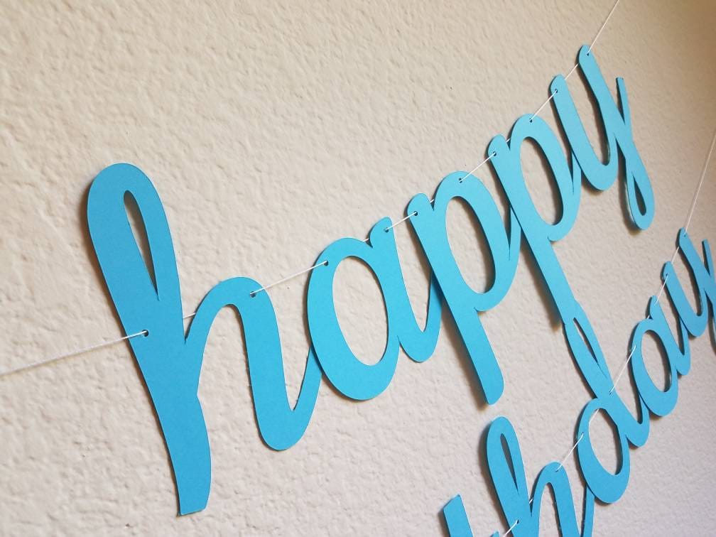 Blue Happy Birthday Banner, Blue Birthday Banner, Cursive Blue Banner, Blue Customize Banner, Custom Birthday Banner, Blue Party Decor