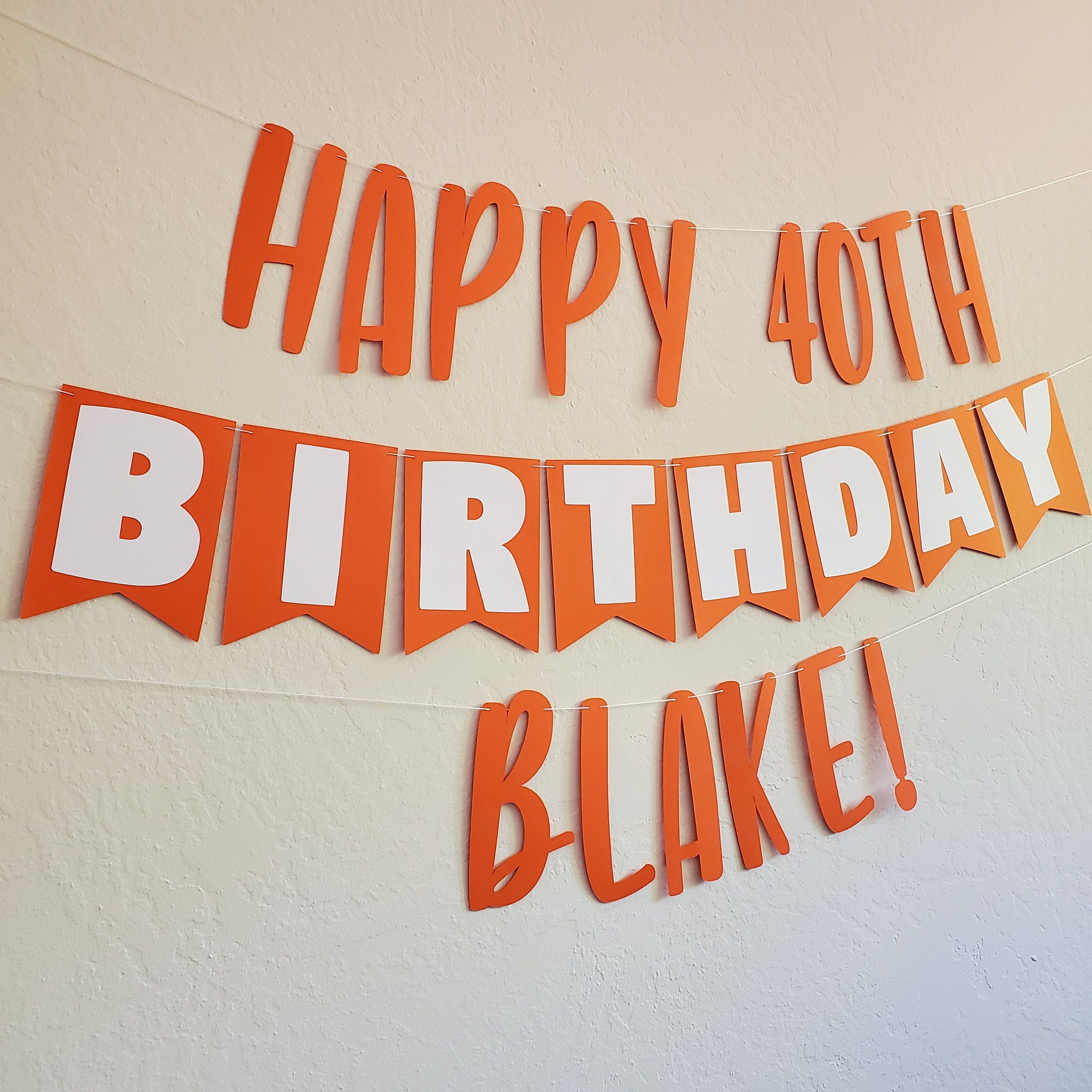 Custom Birthday Banner, Orange Birthday Banner, Orange and White Birthday Banner, Orange and White, 40th Birthday Banner