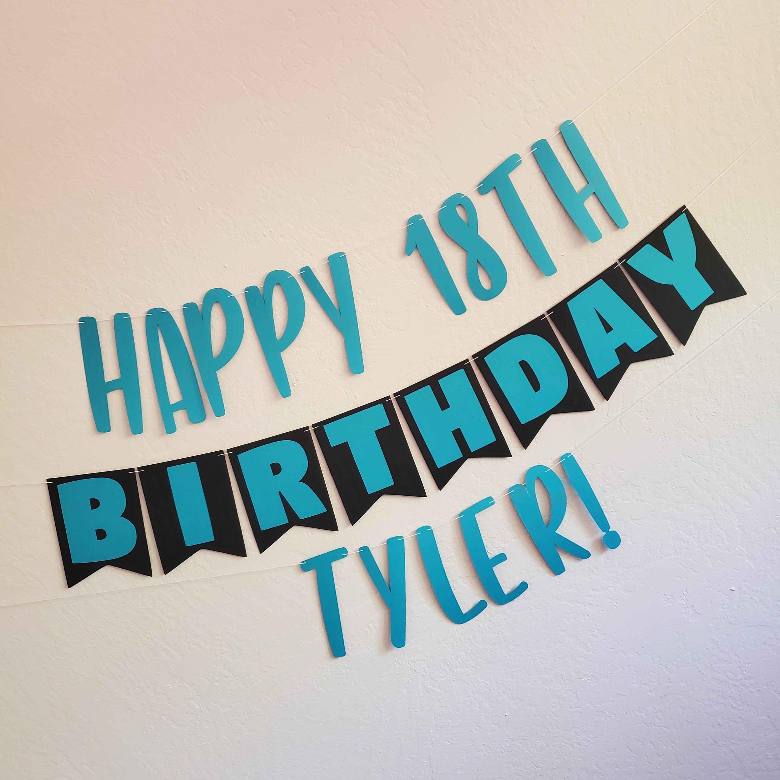 Custom Birthday Banner, Black and Teal Birthday Banner, Teal and Black Birthday Banner, Teal and Black, 18th Birthday Banner