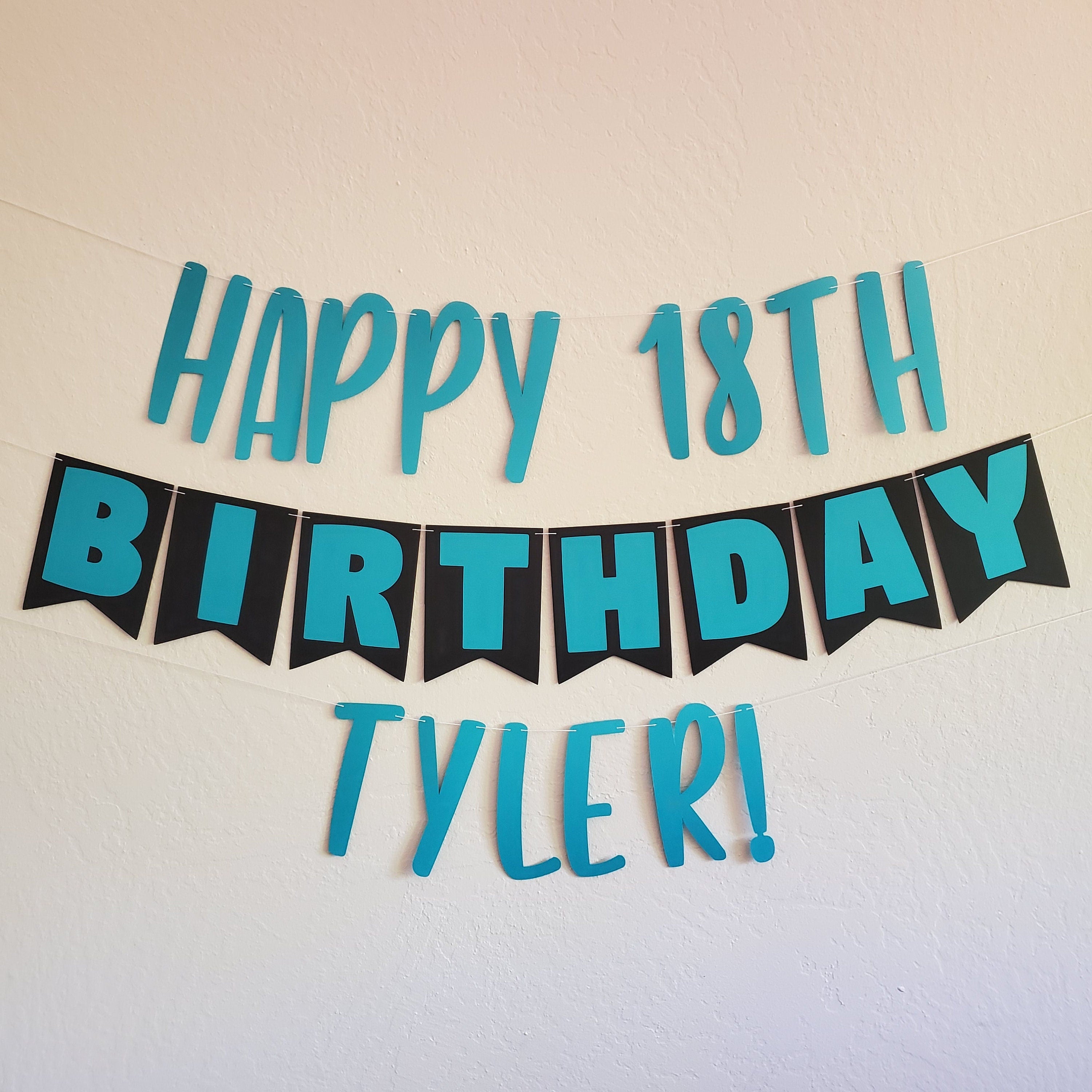 Custom Birthday Banner, Black and Teal Birthday Banner, Teal and Black Birthday Banner, Teal and Black, 18th Birthday Banner