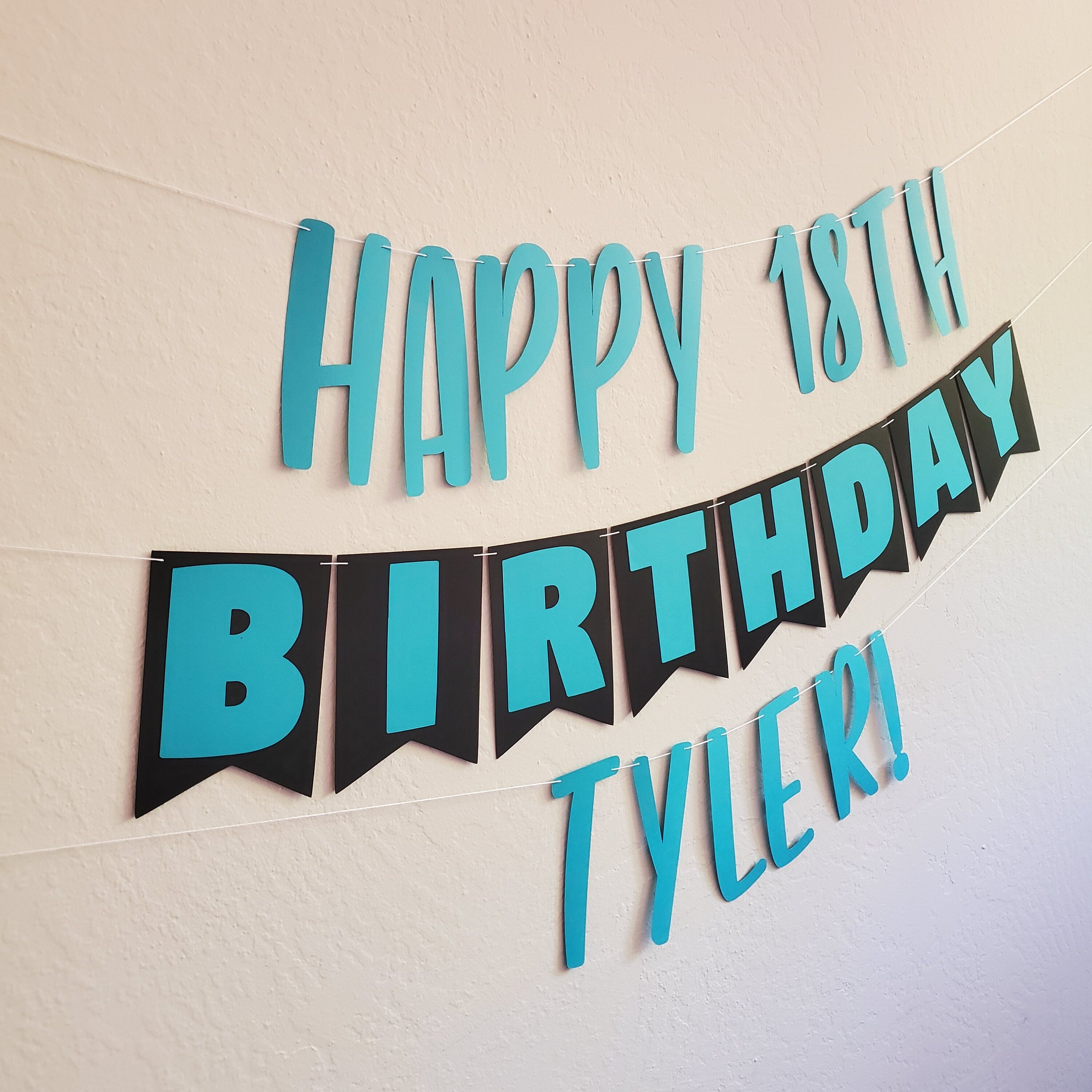 Custom Birthday Banner, Black and Teal Birthday Banner, Teal and Black Birthday Banner, Teal and Black, 18th Birthday Banner