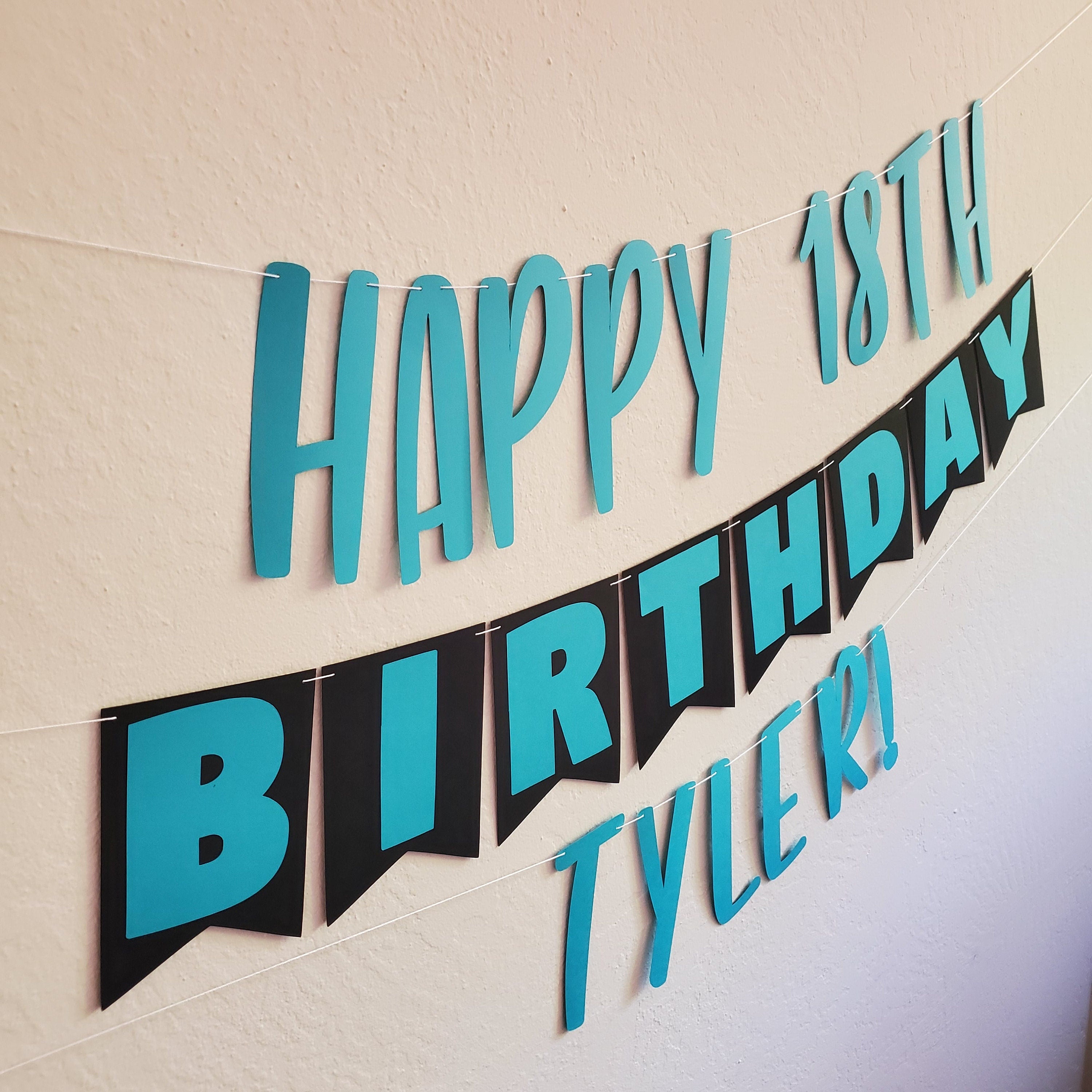Custom Birthday Banner, Black and Teal Birthday Banner, Teal and Black Birthday Banner, Teal and Black, 18th Birthday Banner