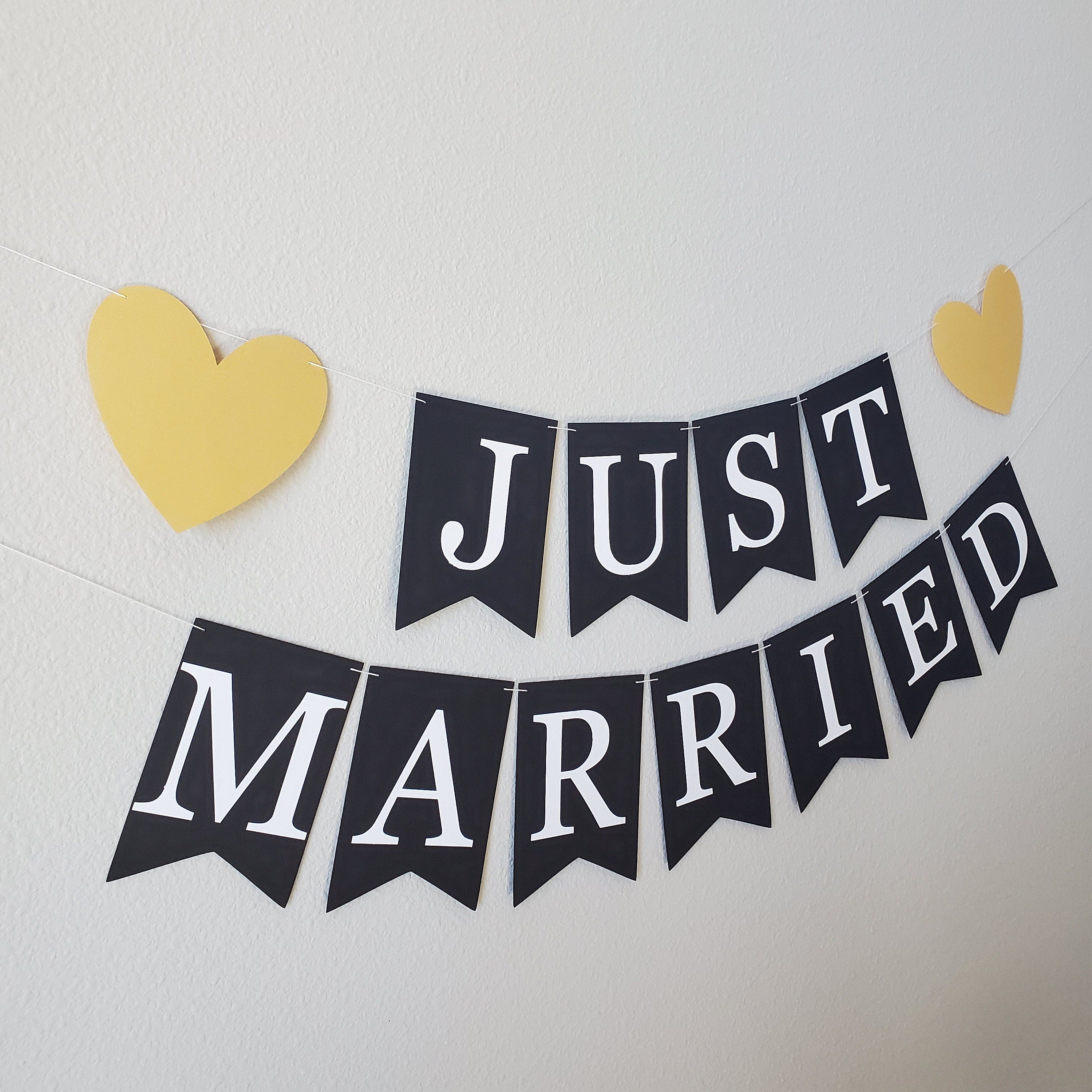 Just Married, Just Married Banner, Custom Wedding Banner, Anniversary Banner, Heart Banner, Custom Just Married Banner