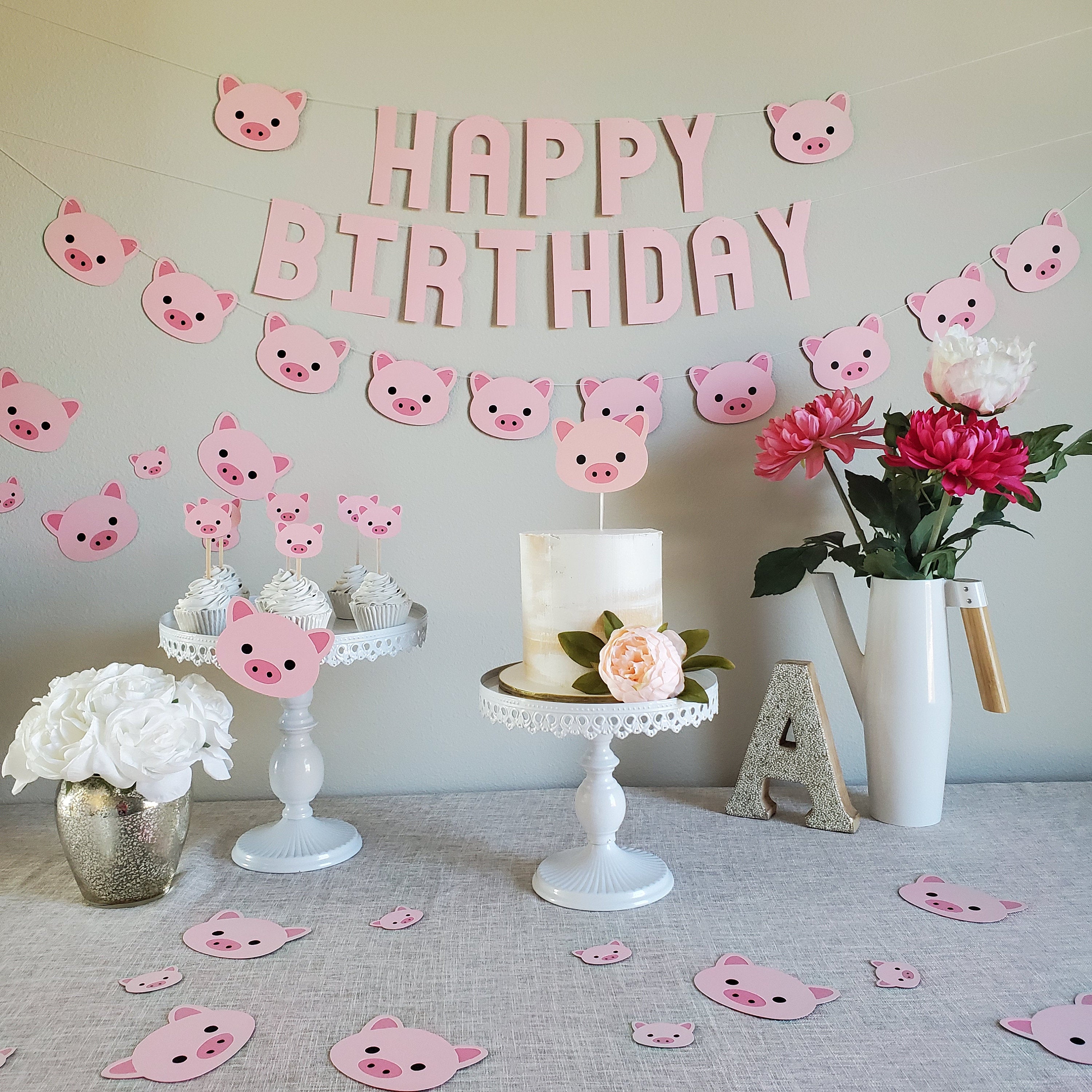 Pig Birthday Banner, Pig First Birthday, Pig High Chair Birthday Banner, Pig One Birthday Banner, Custom Pig Banner
