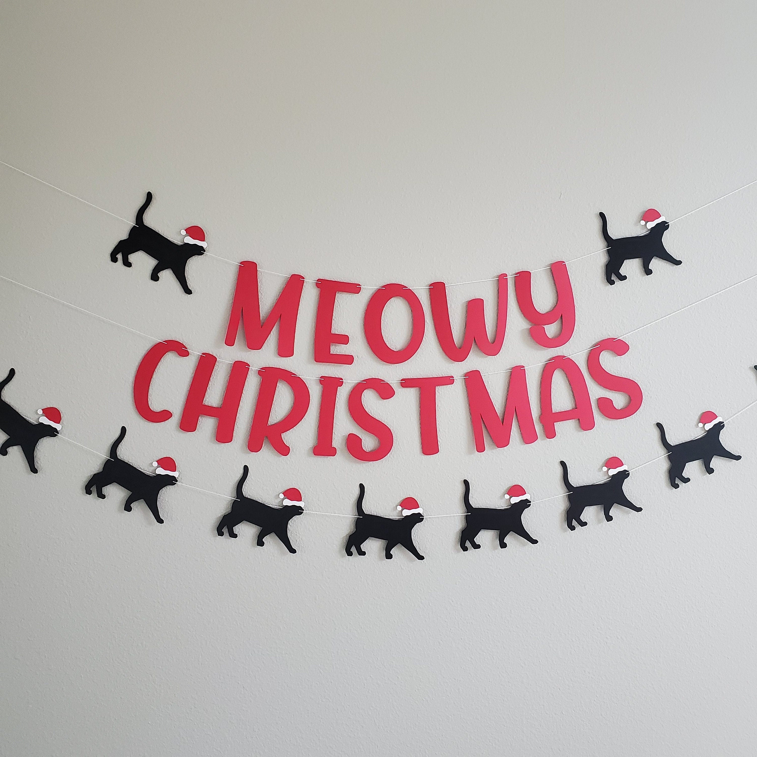 Cat Christmas Garland, Cat Christmas, Meowy Christmas Banner, Christmas Cat Banner, Cat Christmas Banner, Cat with Santa Hat