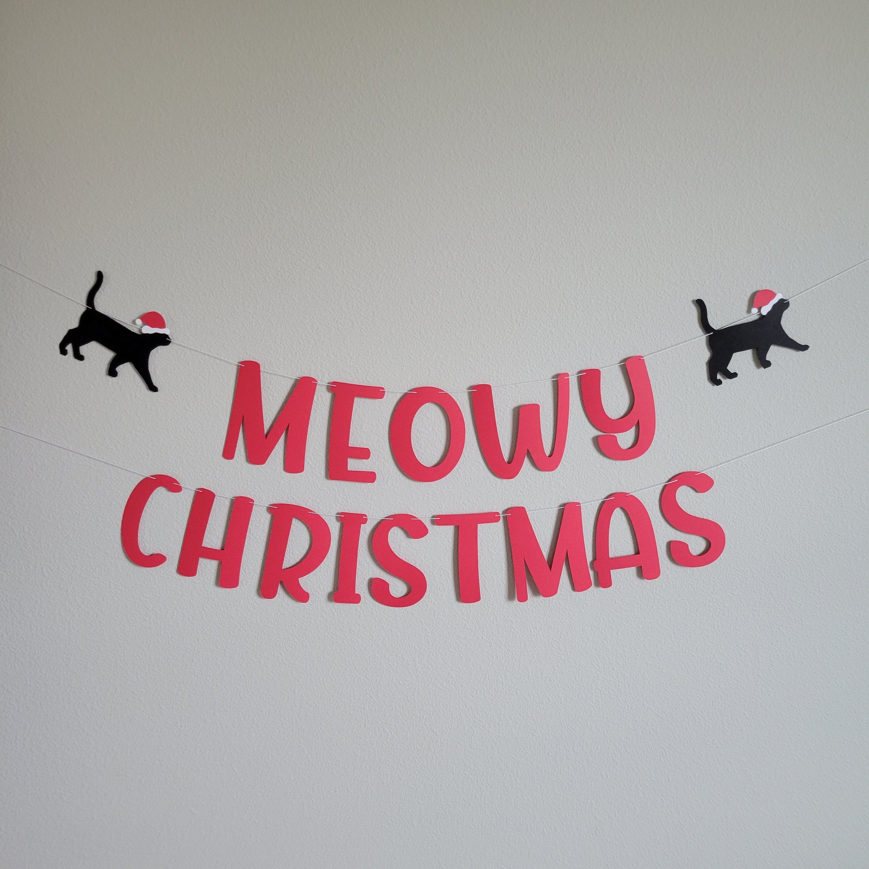 Cat Christmas Garland, Cat Christmas, Meowy Christmas Banner, Christmas Cat Banner, Cat Christmas Banner, Cat with Santa Hat