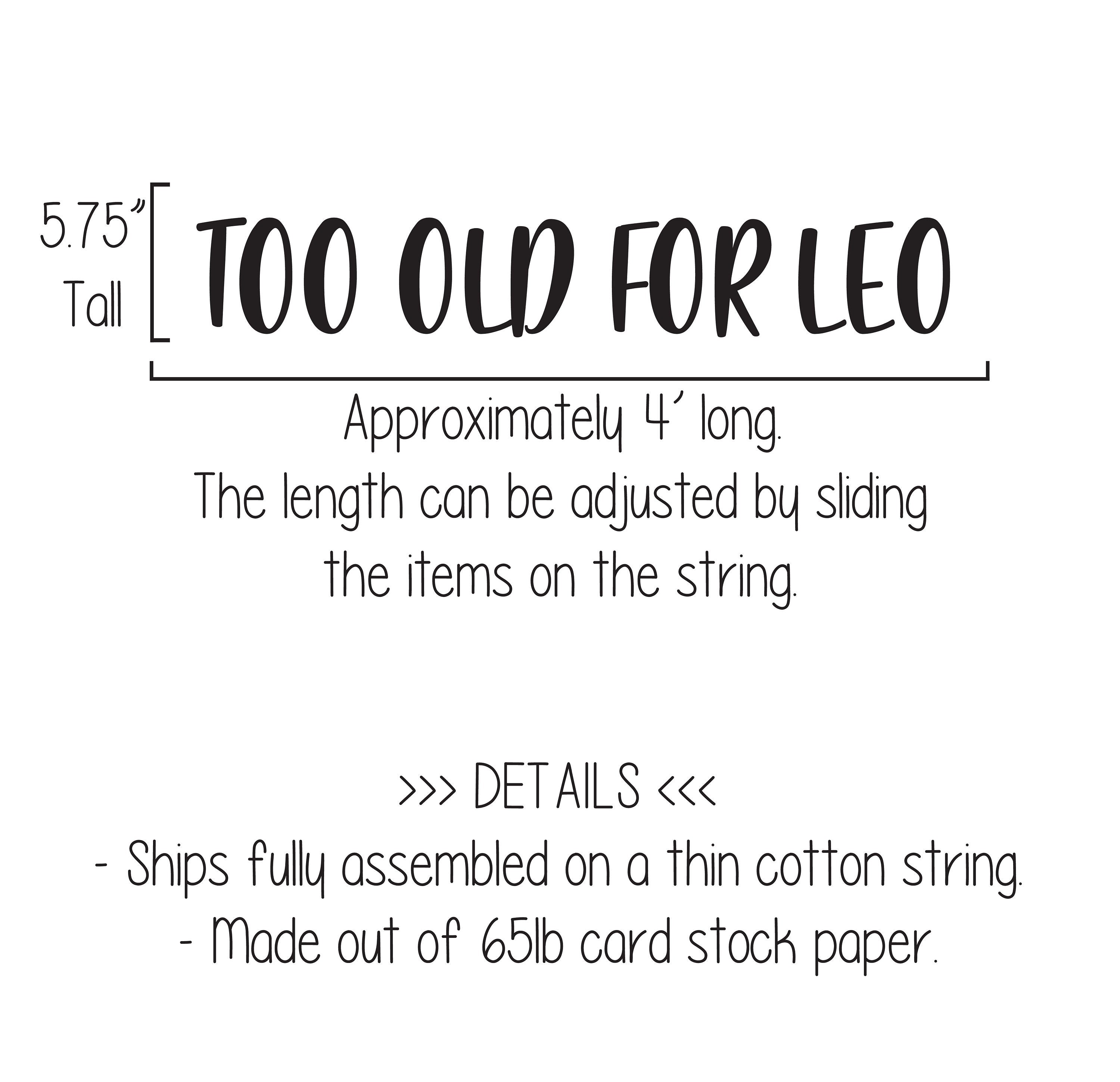 Too Old For Leo, Too Old For Leo Banner, Funny Birthday Banner, 90s Baby Birthday, 25th Birthday Banner, 21st Birthday Banner