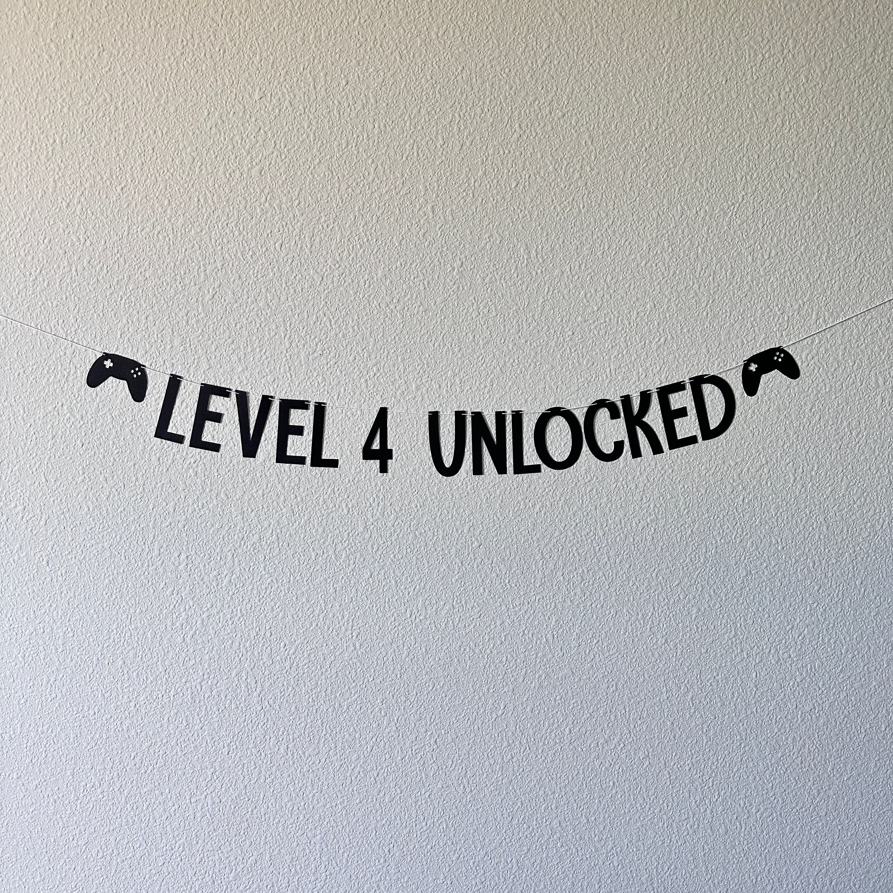 Level 4 Unlocked, Gamer Birthday, Gaming Birthday Banner, 4th Birthday, Video Game Party, Custom Gamer Banner, Four