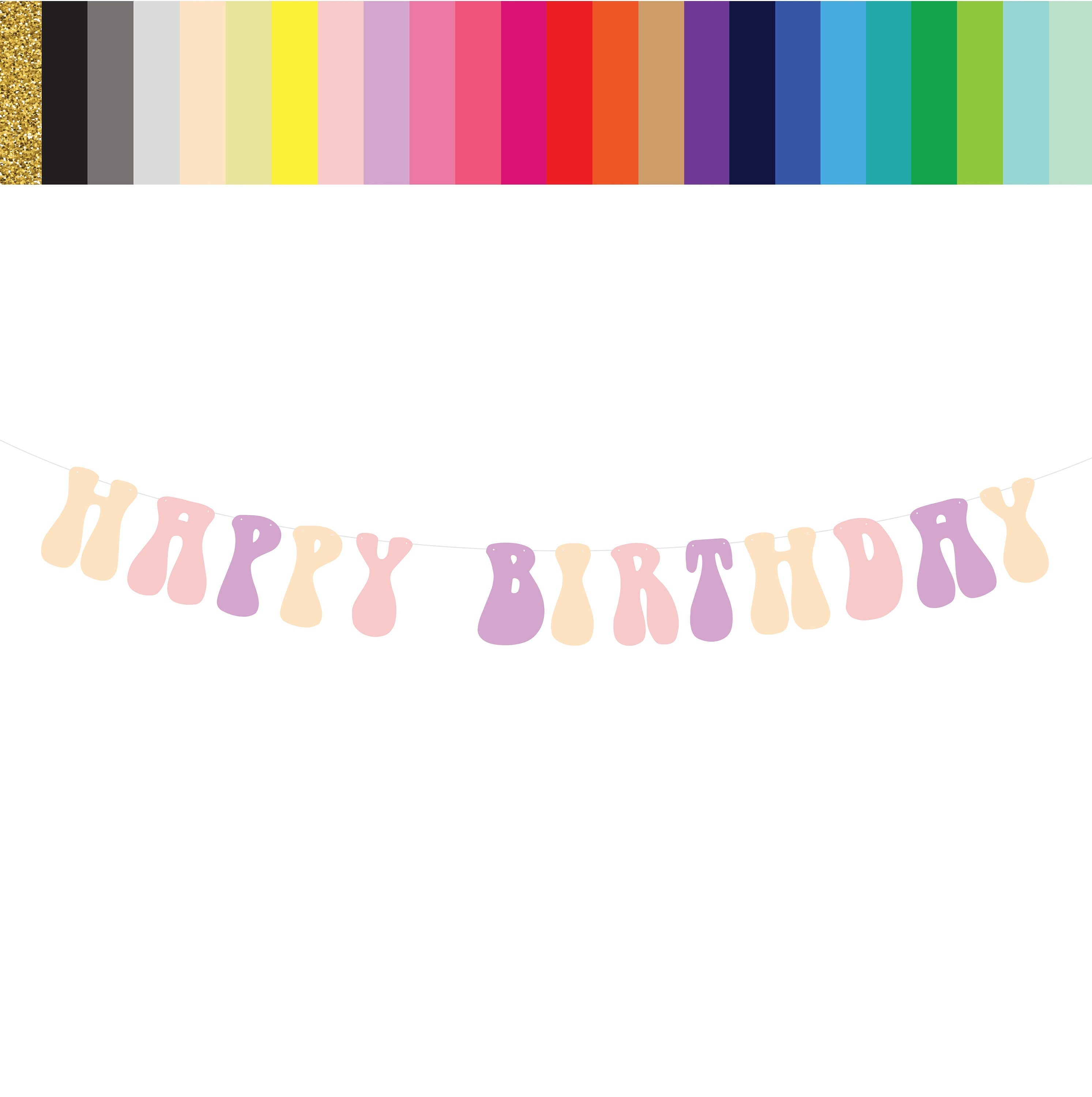 Retro Happy Birthday Banner, Beige and Pink, Beige Pink and Lavender, Custom Birthday Banner, Retro Themed Banner,