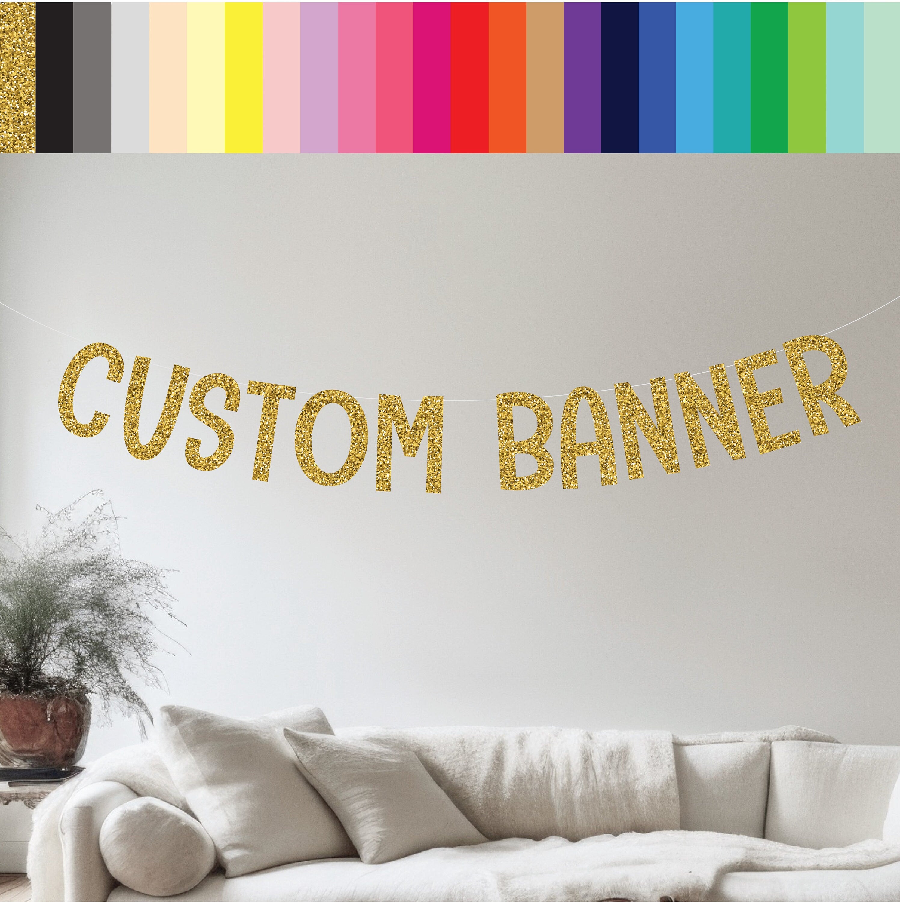 Custom Banner, Custom Gold Glitter Banner, Customizable Banner, Custom Fun Font Banner, Custom Gold Banner, Gold Glitter