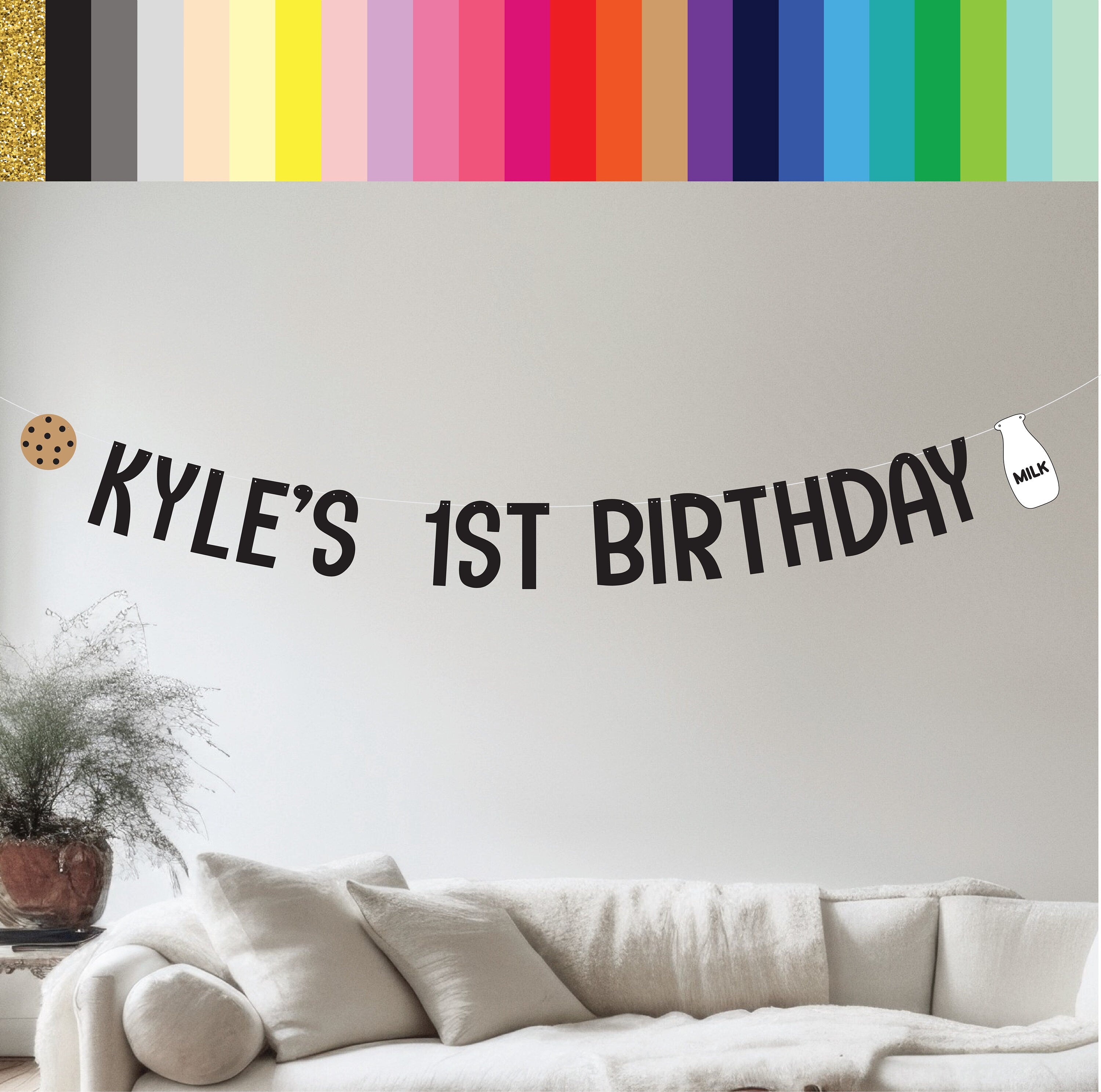 1st Birthday Banner, Cookie Birthday Banner, Milk and Cookies Birthday Banner, Milk and Cookies Decorations, Cookies and Milk, Cookie Party