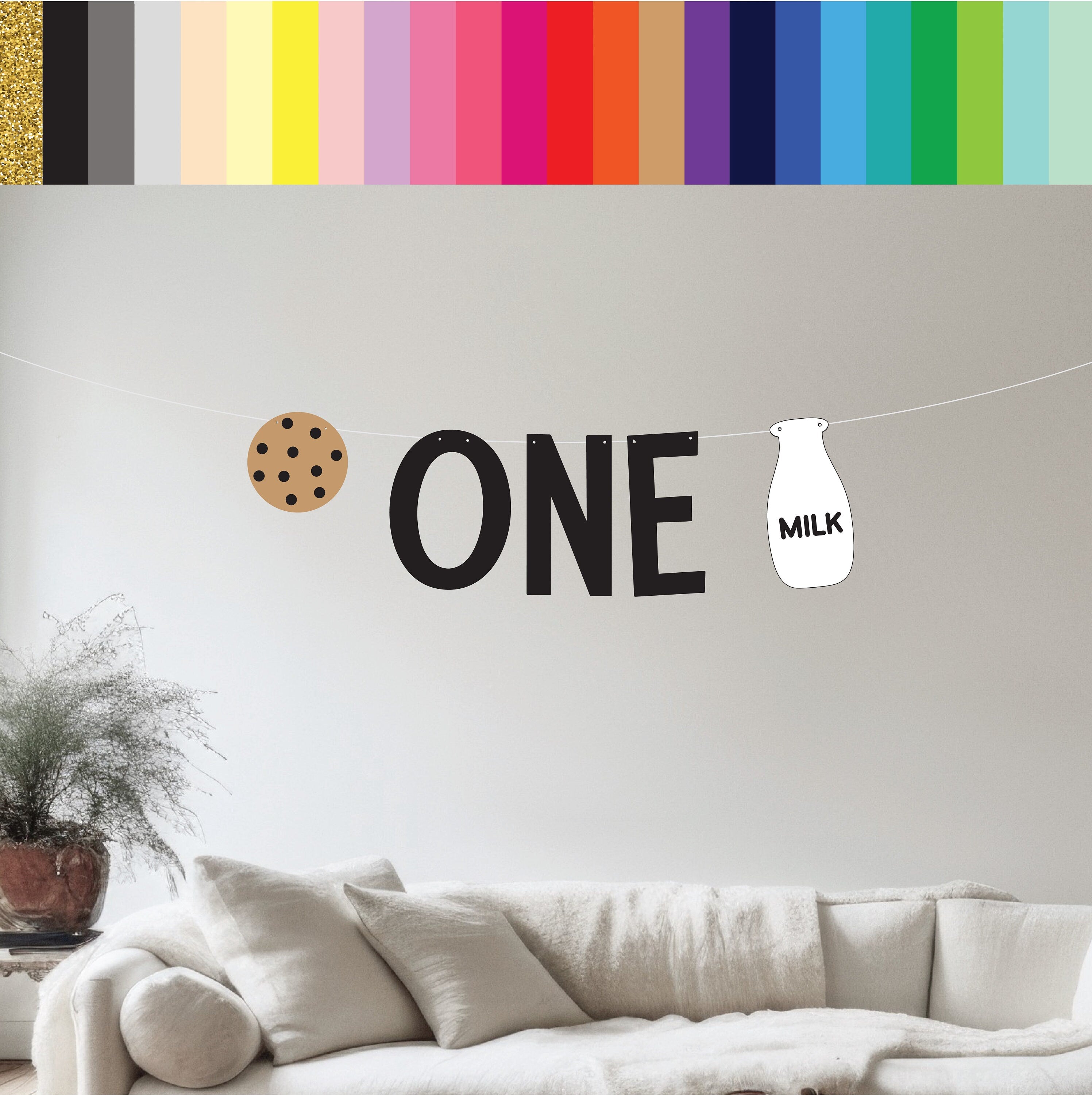 One Cookie Banner, Highchair Banner, 1st Birthday Banner, Milk and Cookies Birthday Banner, Milk and Cookies Decorations, Cookies and Milk