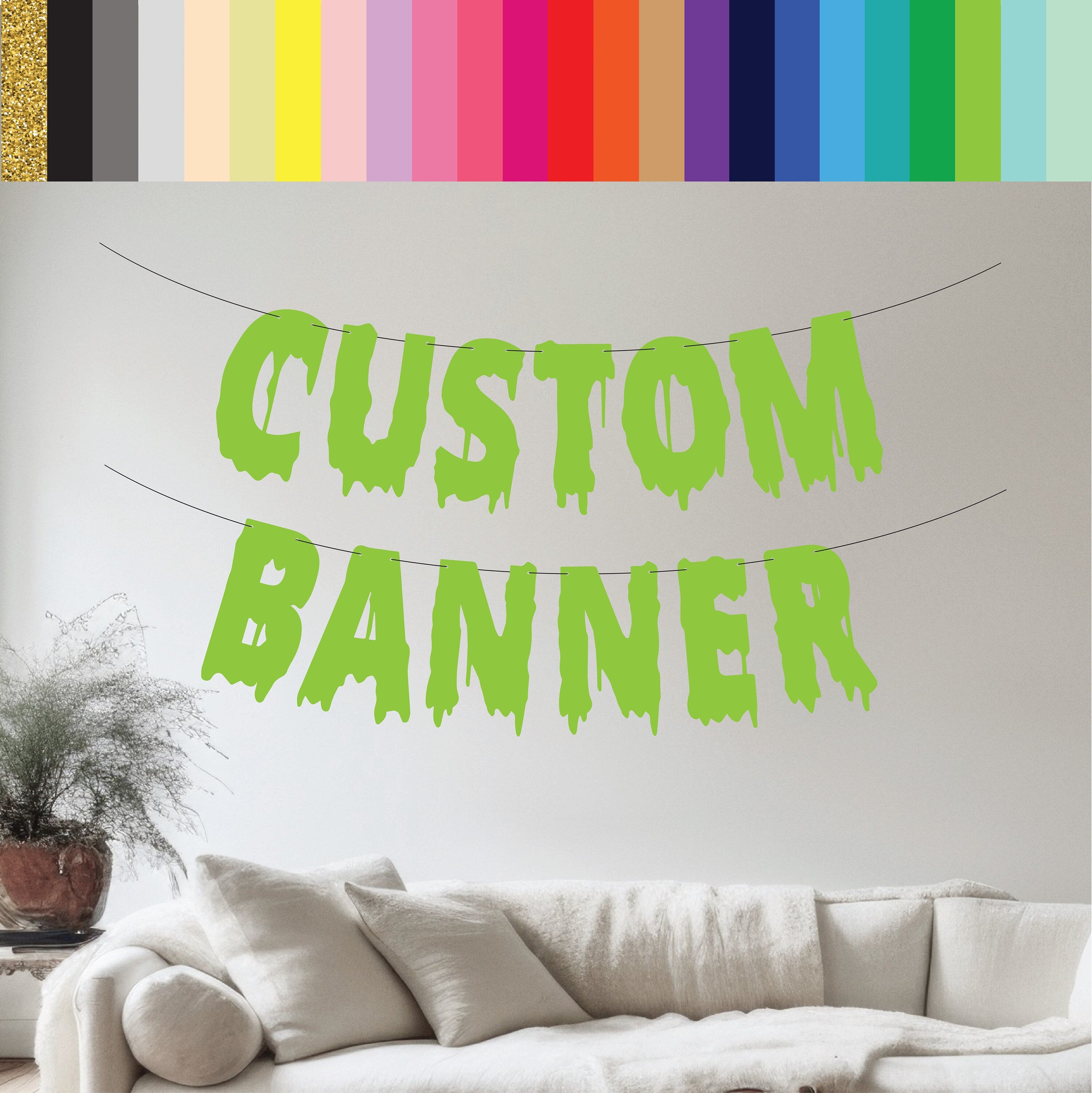 Custom Lime Green Banner, Custom Halloween Banner, Customizable Banner, Custom Halloween Font Banner, Melting Letters Font, Halloween