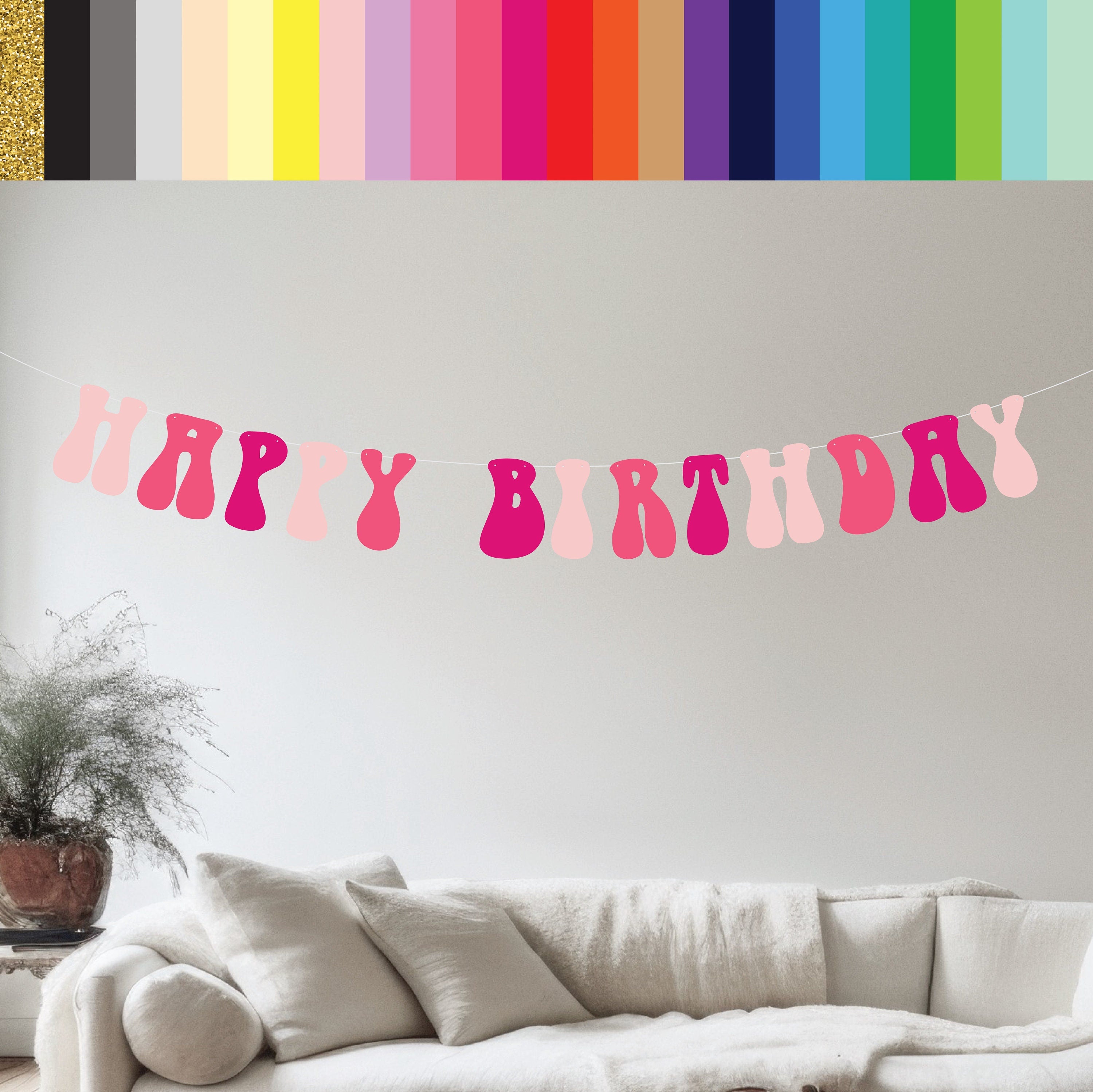 Retro Happy Birthday Banner, Pink Birthday Banner, Pink Party Decorations, Custom Birthday Banner, Retro Themed Banner, Pink Birthday Party