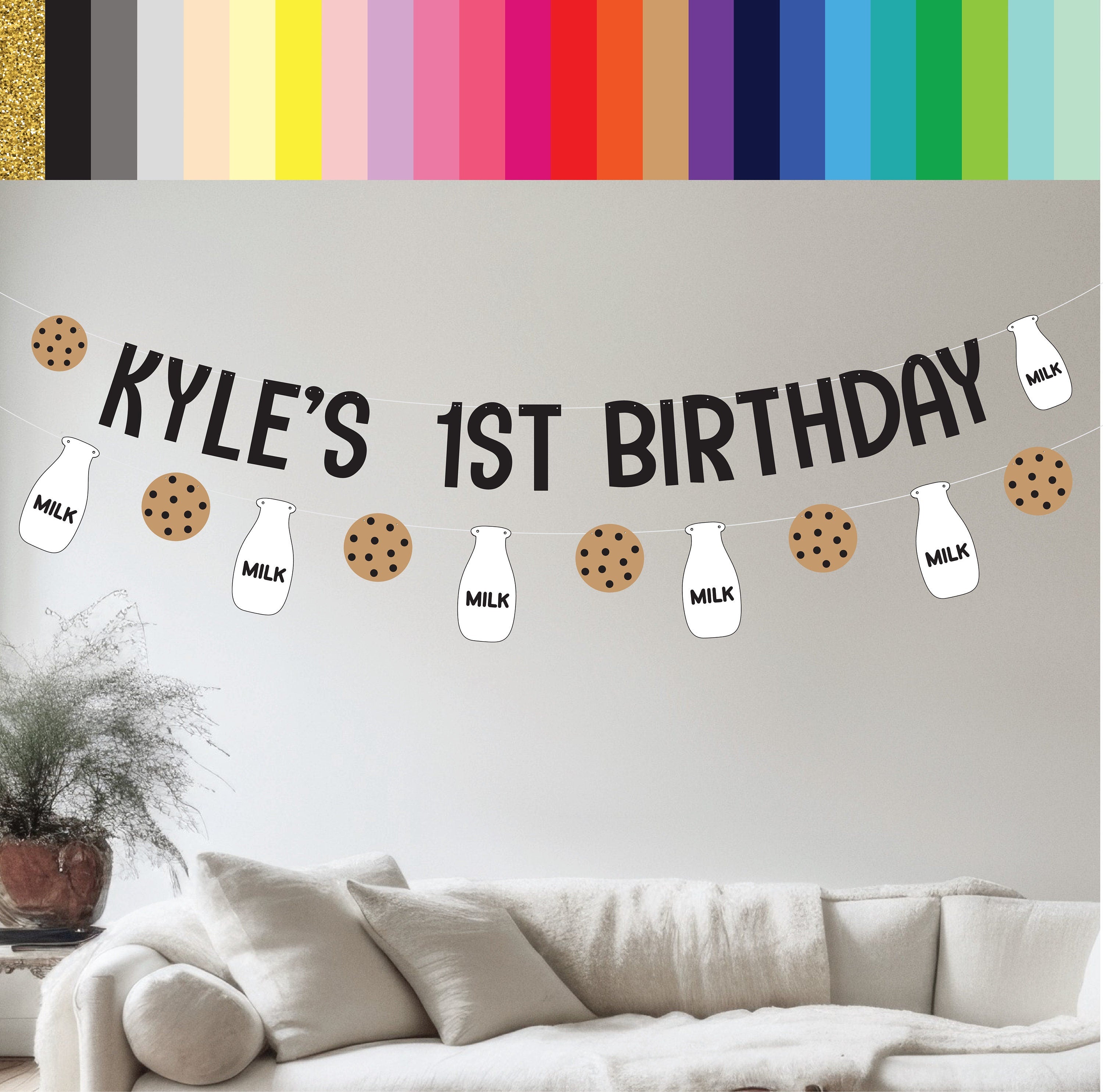 1st Birthday Banner, Cookie Birthday Banner, Milk and Cookies Birthday Banner, Milk and Cookies Decorations, Cookies and Milk, Cookie Party