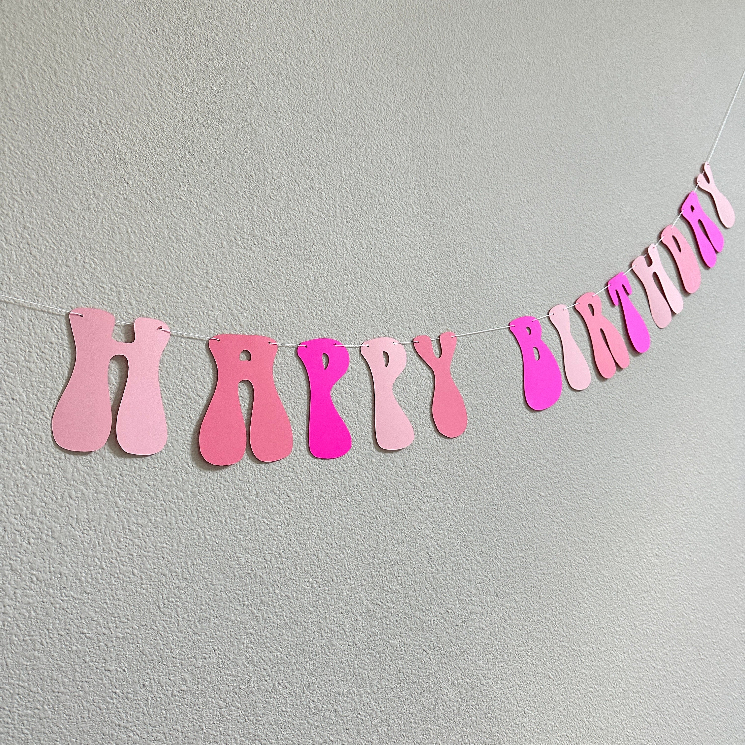 Retro Happy Birthday Banner, Pink Birthday Banner, Pink Party Decorations, Custom Birthday Banner, Retro Themed Banner, Pink Birthday Party