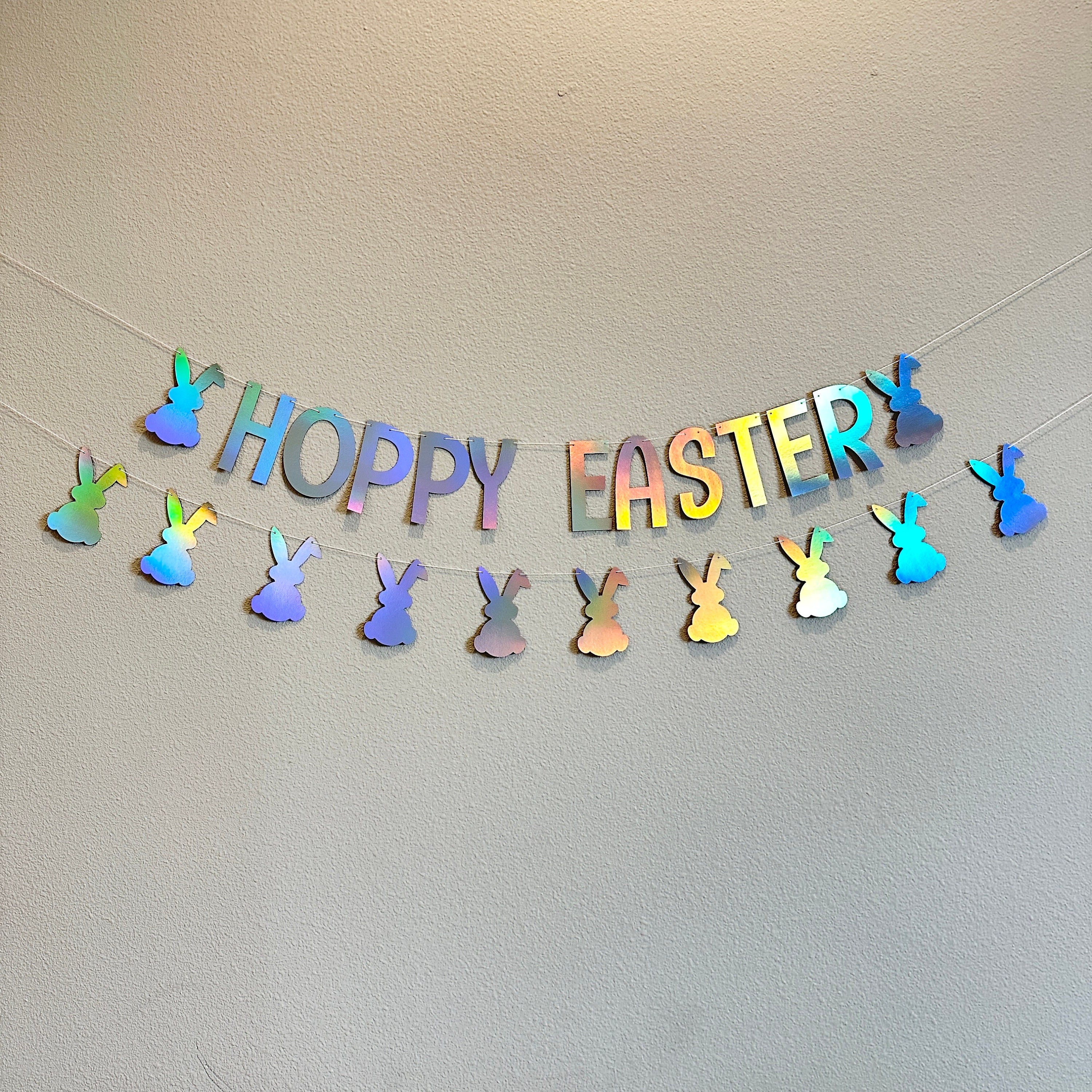 Hoppy Easter Banner, Easter Banner, Easter Decorations, Custom Easter Banner, Easter Bunny Garland, Holographic Easter Banner