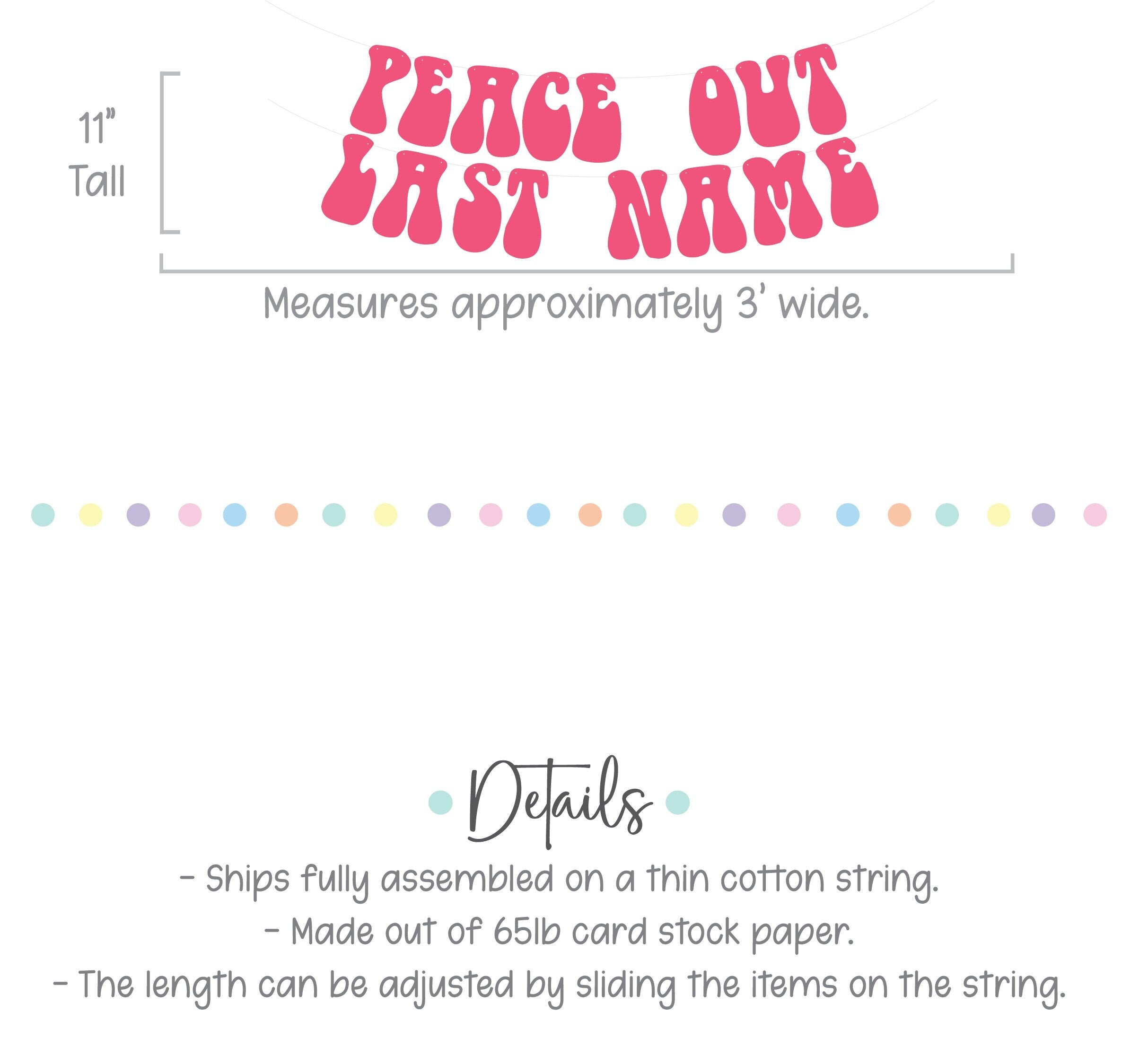 Peace Out Last Name, Bachelorette Decorations, Engagement Party Banner, Retro Themed Decorations, Peace Out Maiden Name, Retro Bachelorette