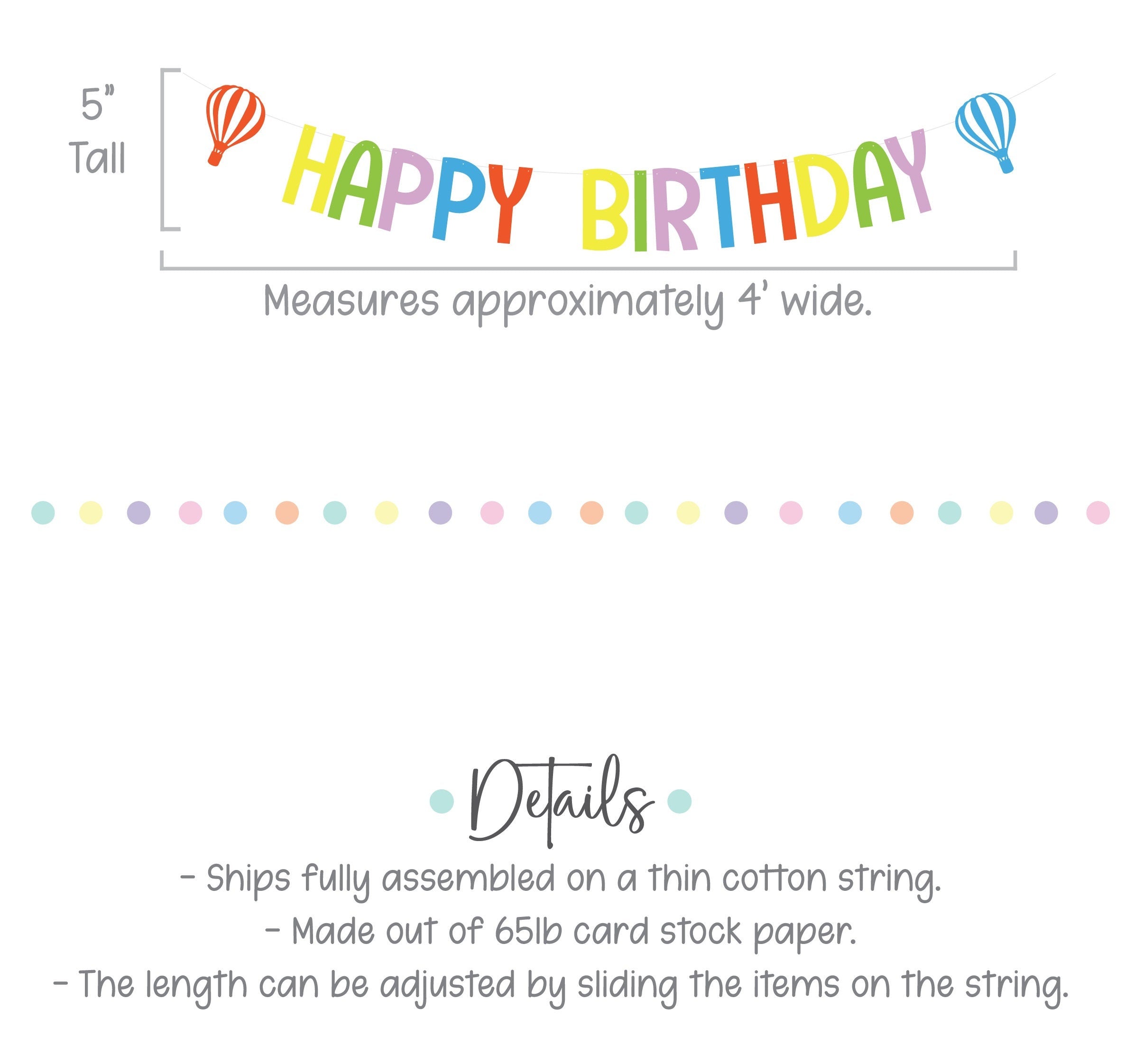 Hot Air Balloon Happy Birthday Banner, Hot Air Balloon Decorations, Rainbow Birthday Banner, Hot Air Balloon Banner