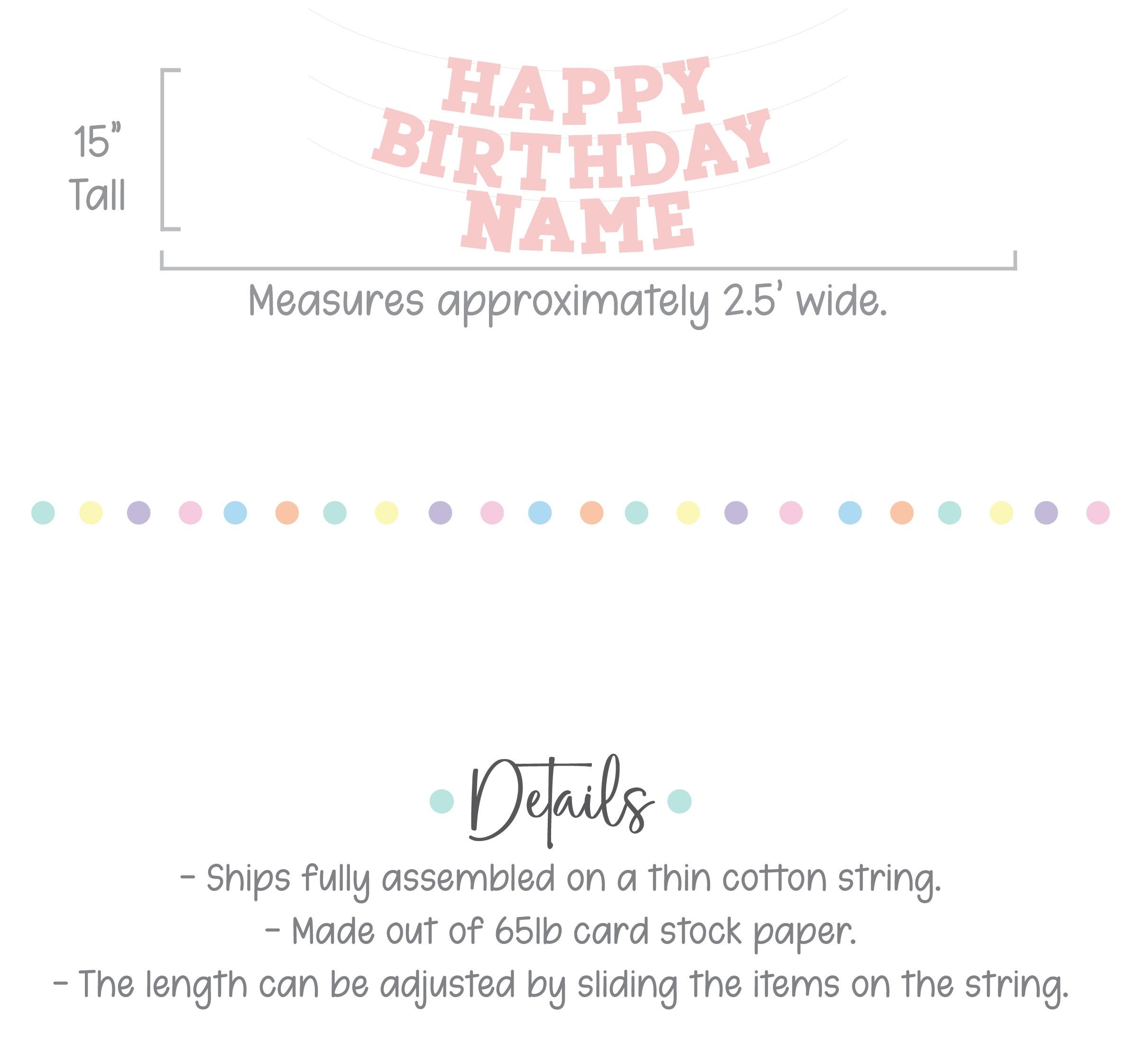 Light Pink Happy Birthday Banner, Light Pink Birthday Banner, Bold Serif Font, Light Pink Customize Banner, Light Pink Birthday Decor