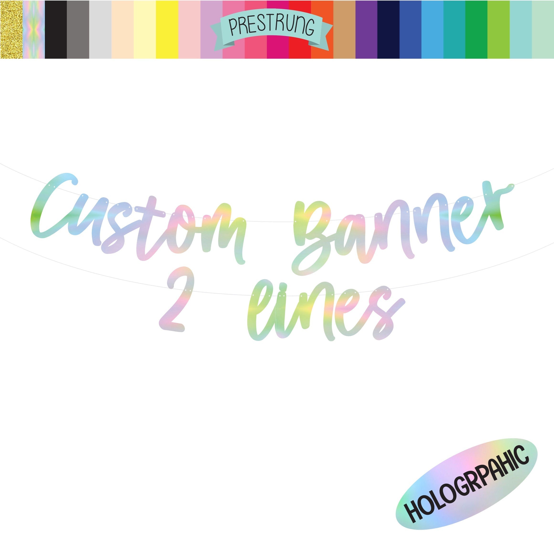 Custom Banner, Custom Banner 2 Lines, Custom Holographic Banner, Holographic Banner, Holographic Decorations, Party Supplies, Cursive Banner