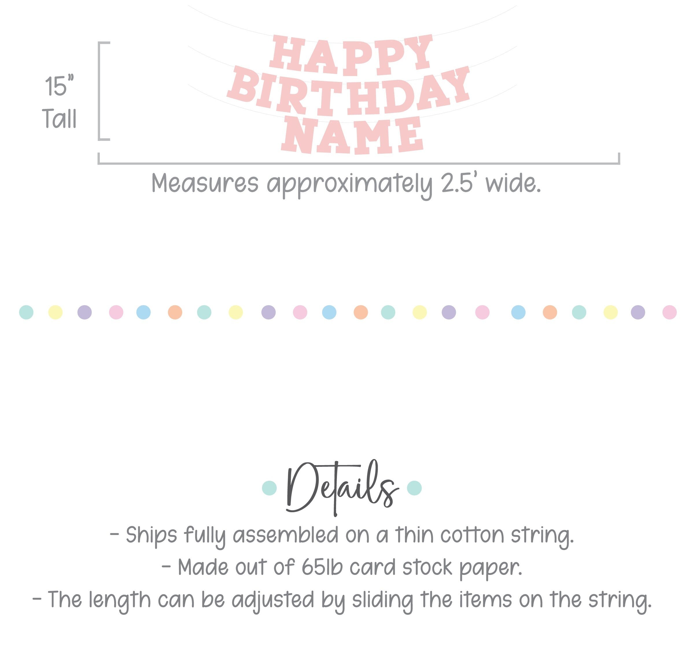 Light Pink Happy Birthday Banner, Light Pink Birthday Banner, Bold Serif Font, Light Pink Customize Banner, Light Pink Birthday Decor