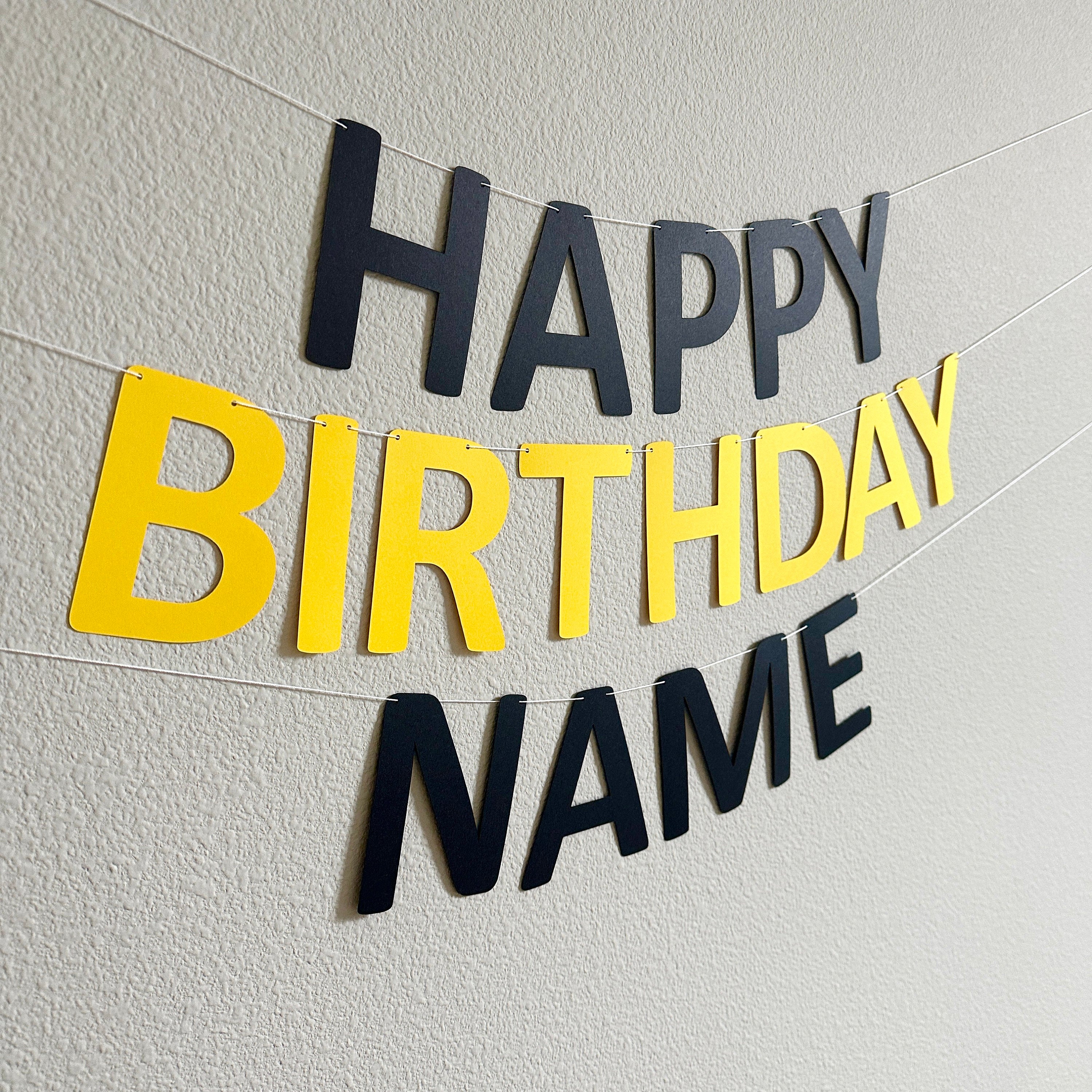 Black and Yellow Happy Birthday Banner, Black and Yellow Birthday Banner, Black and Yellow Party Decor, Black and Yellow Party Decor
