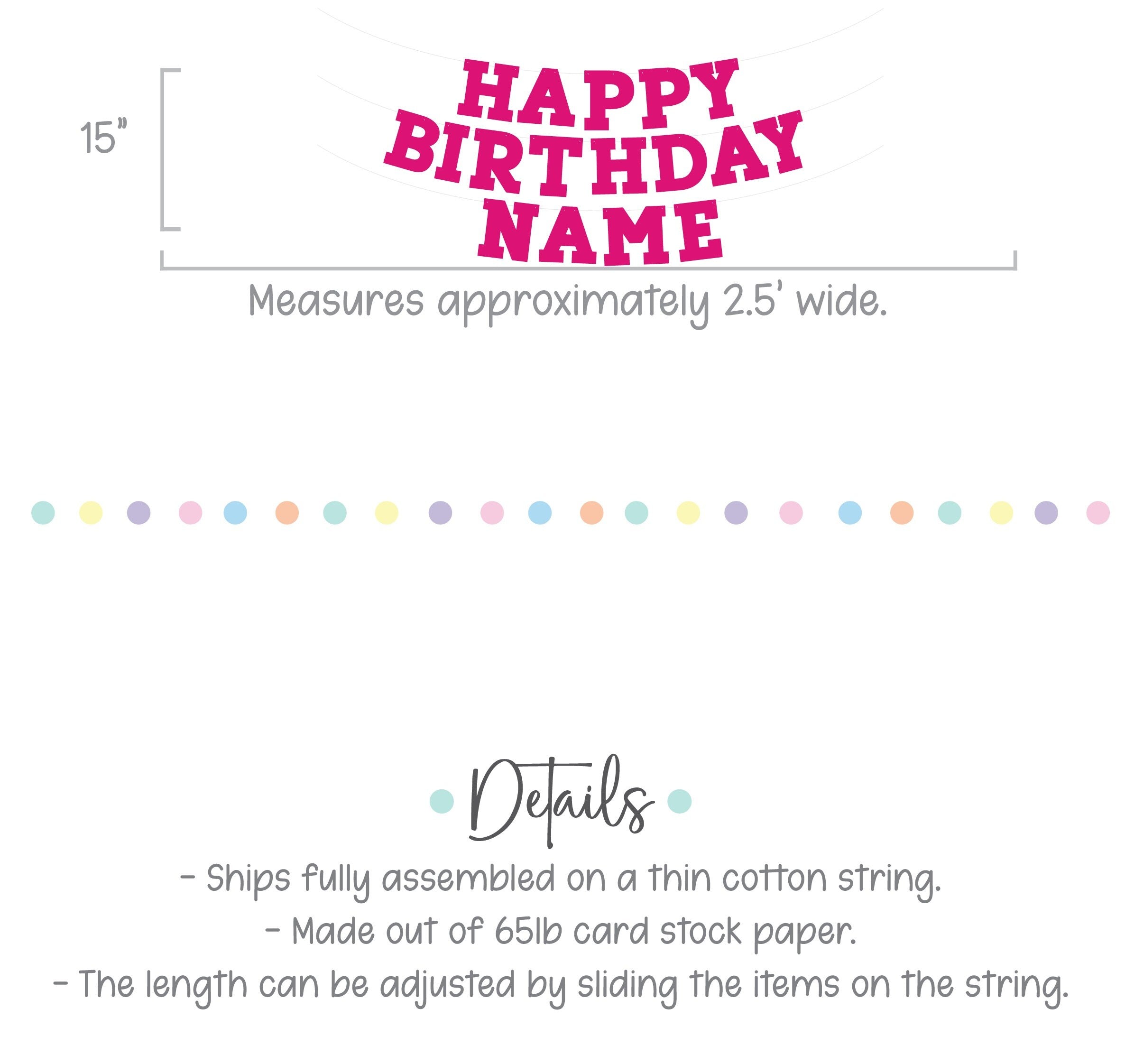 Fuchsia Happy Birthday Banner, Bold Serif Font, Hot Pink Banner, Hot Pink Party Decor, Custom Pink Banner