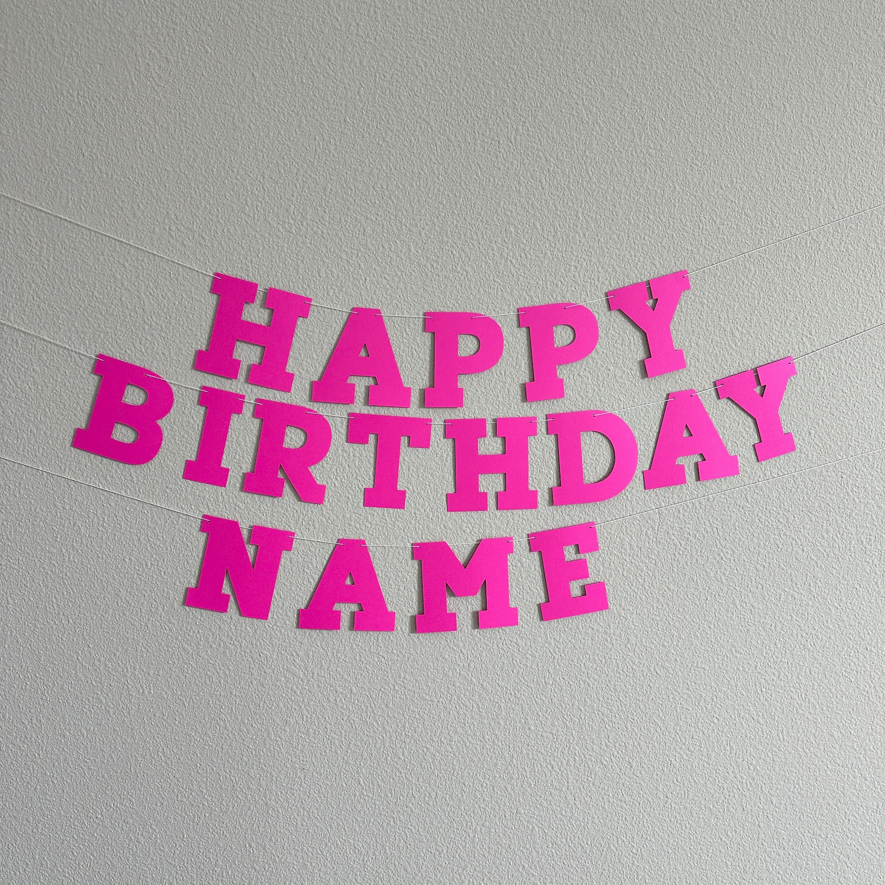 Fuchsia Happy Birthday Banner, Bold Serif Font, Hot Pink Banner, Hot Pink Party Decor, Custom Pink Banner