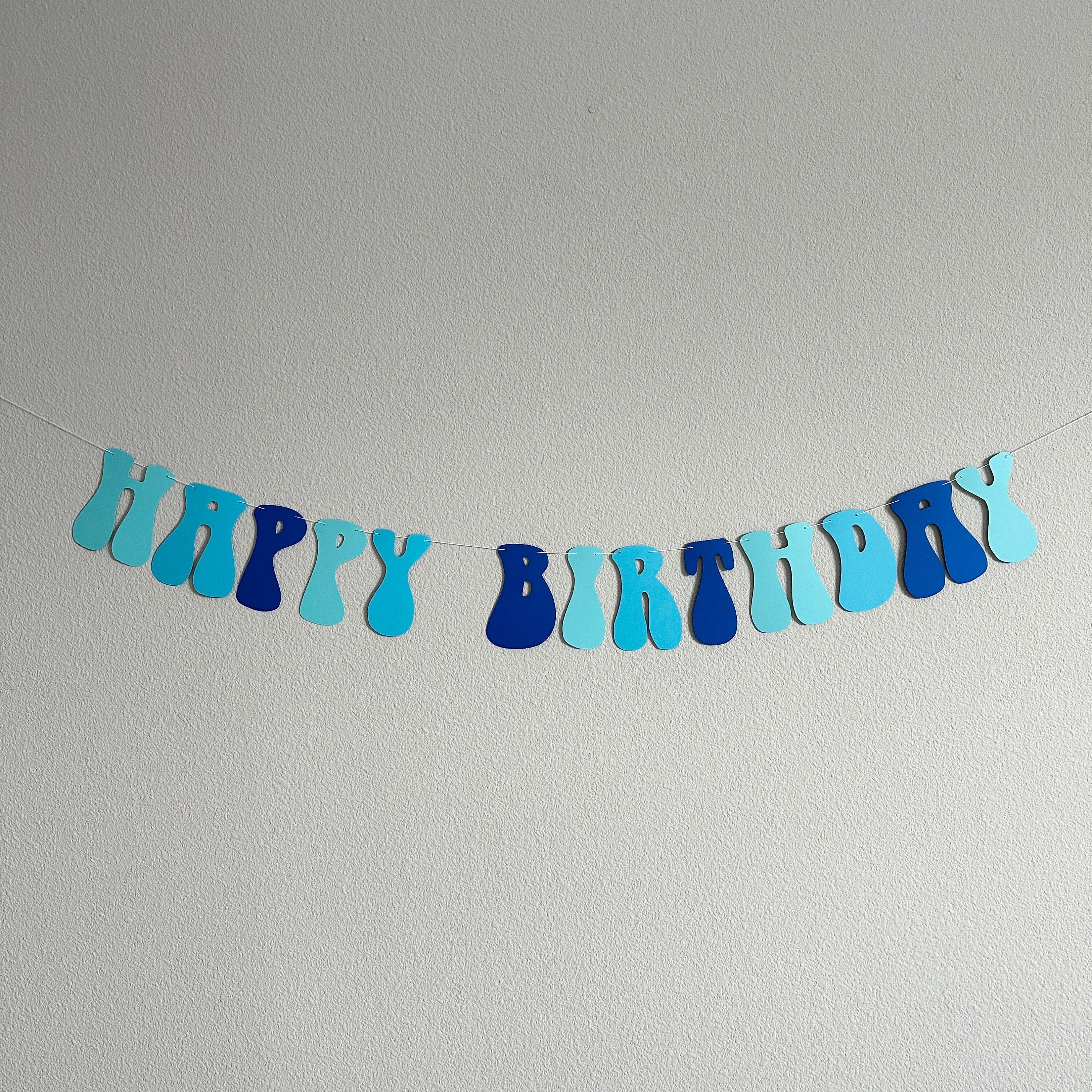 Retro Happy Birthday Banner, Blue Birthday Banner, Blue Party Decorations, Custom Birthday Banner, Retro Themed Banner, Blue Birthday Party