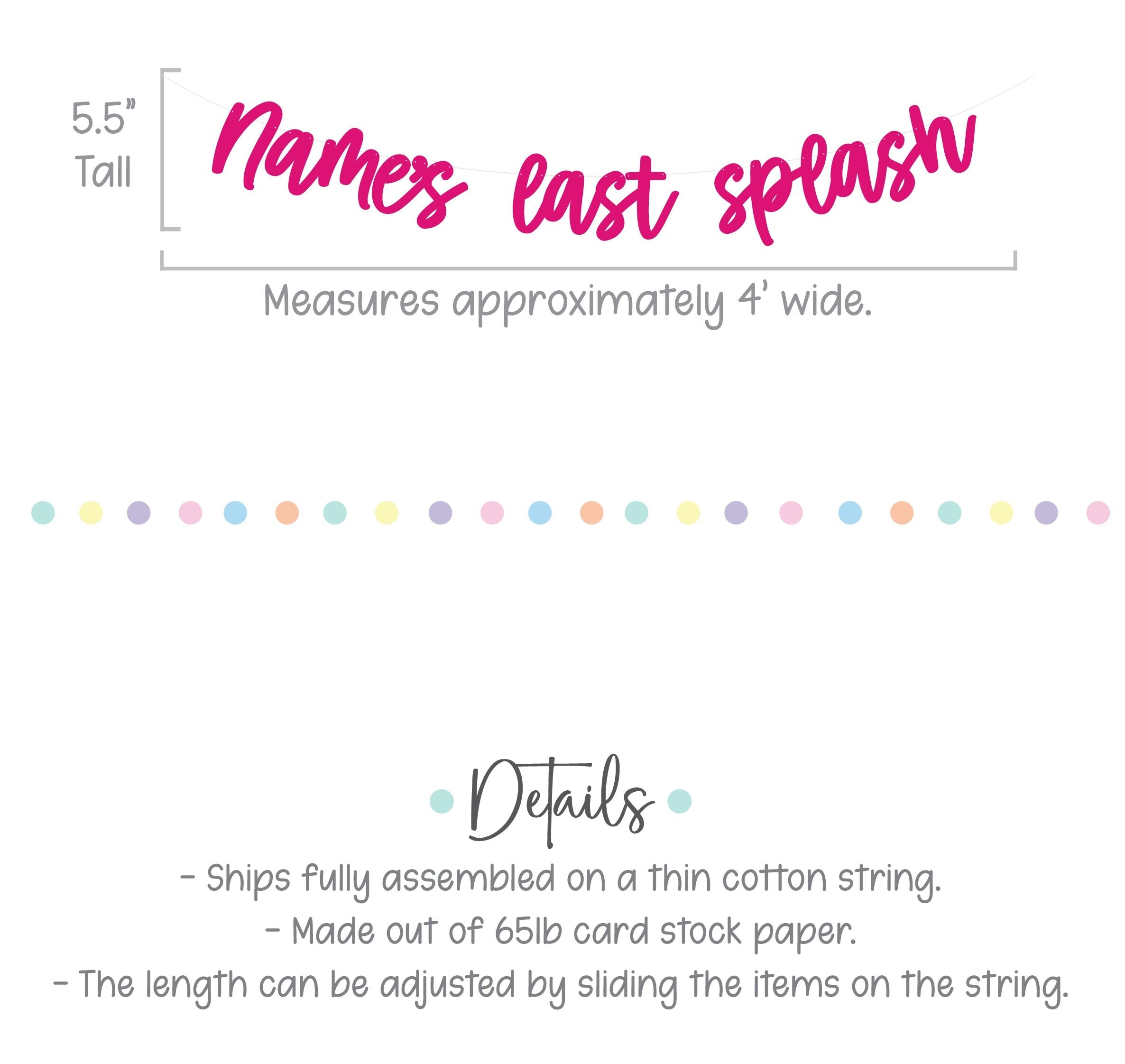 Name&#39;s Last Splash, Bachelorette Banner, Bachelorette Decorations, Holographic Decorations, My Last Splash Banner