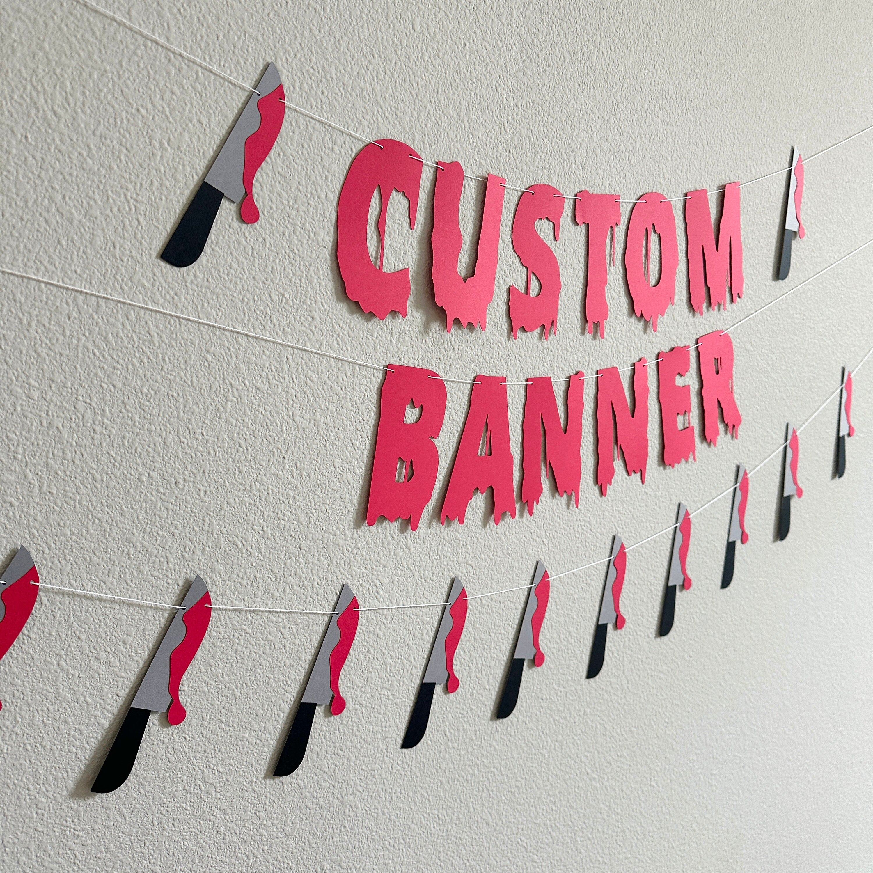 Custom Red Banner, Halloween Knives, Knife Banner, Custom Halloween Banner, Customizable Banner, Custom Halloween Font Banner