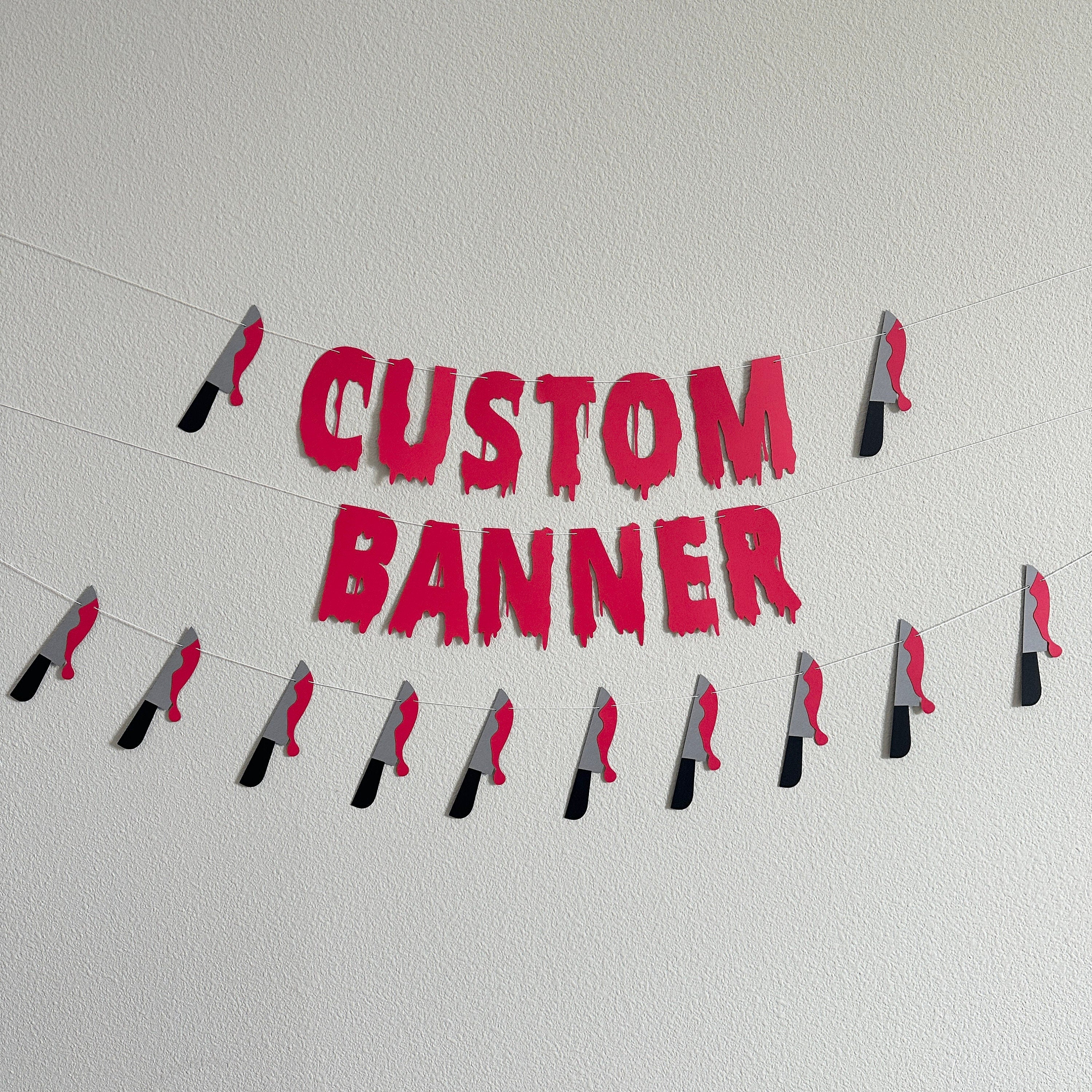 Custom Red Banner, Halloween Knives, Knife Banner, Custom Halloween Banner, Customizable Banner, Custom Halloween Font Banner