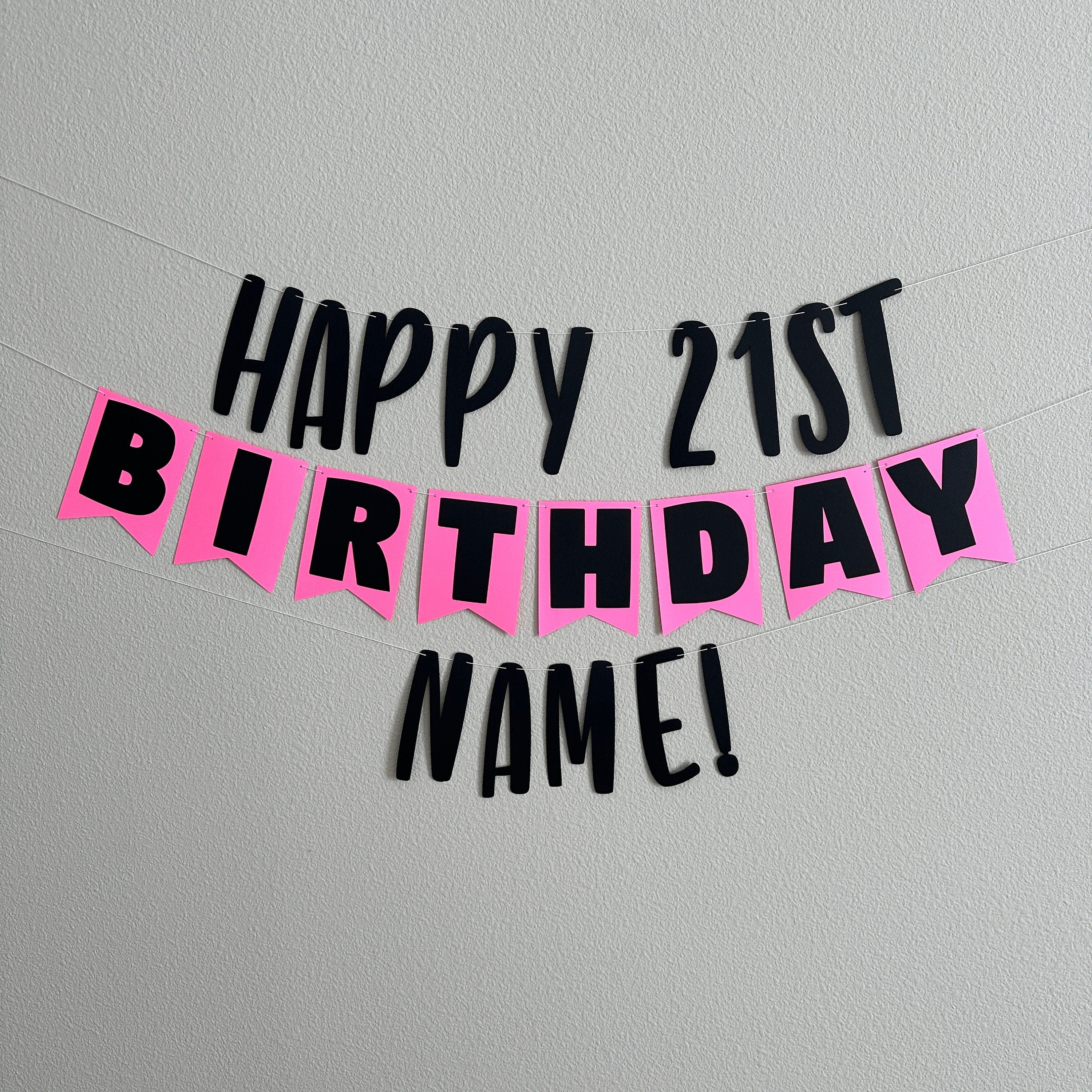 Custom Birthday Banner, Pink Birthday Banner, Pink and Black Birthday Banner, Pink and Black, 21st Birthday Banner, Black and Pink Party