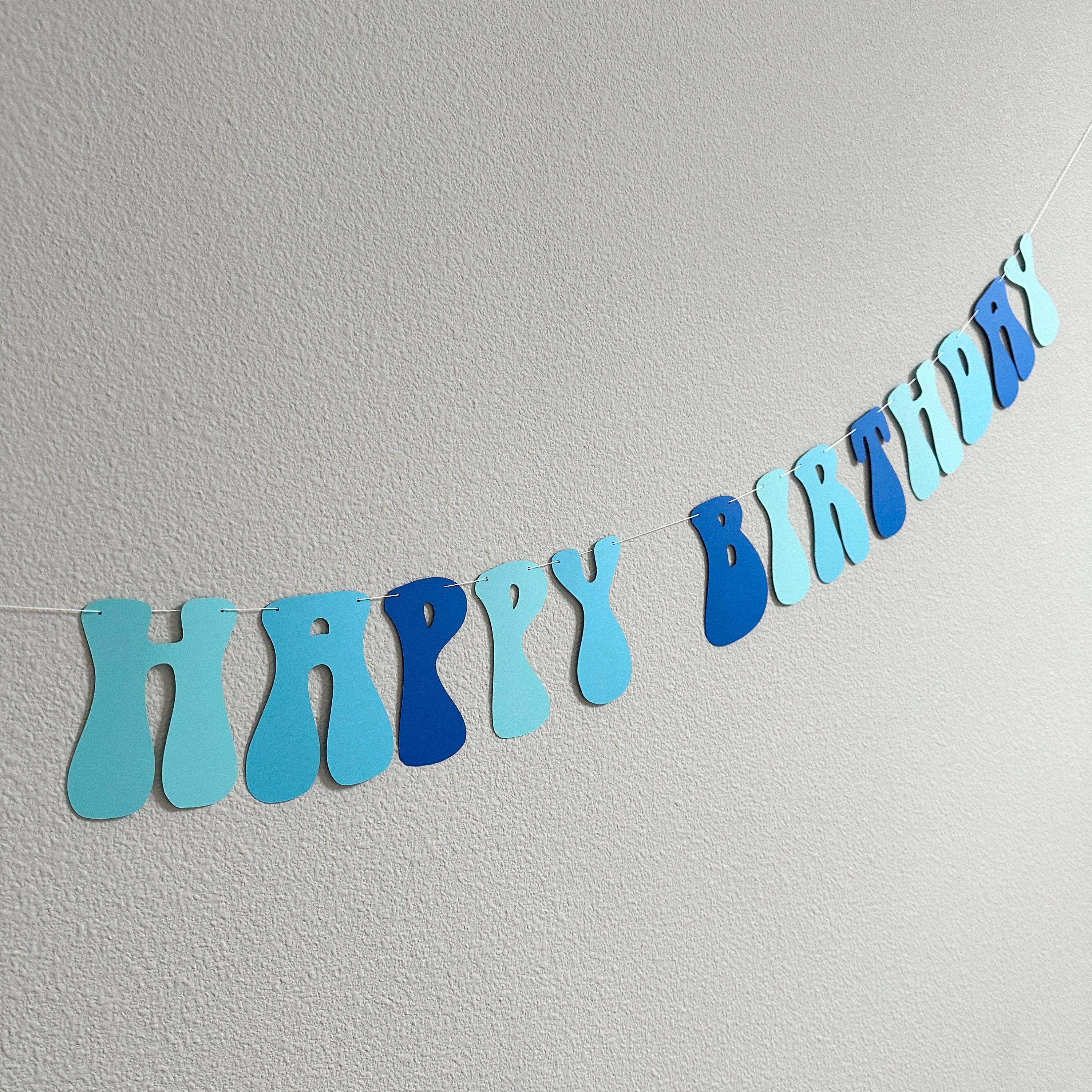 Retro Happy Birthday Banner, Blue Birthday Banner, Blue Party Decorations, Custom Birthday Banner, Retro Themed Banner, Blue Birthday Party