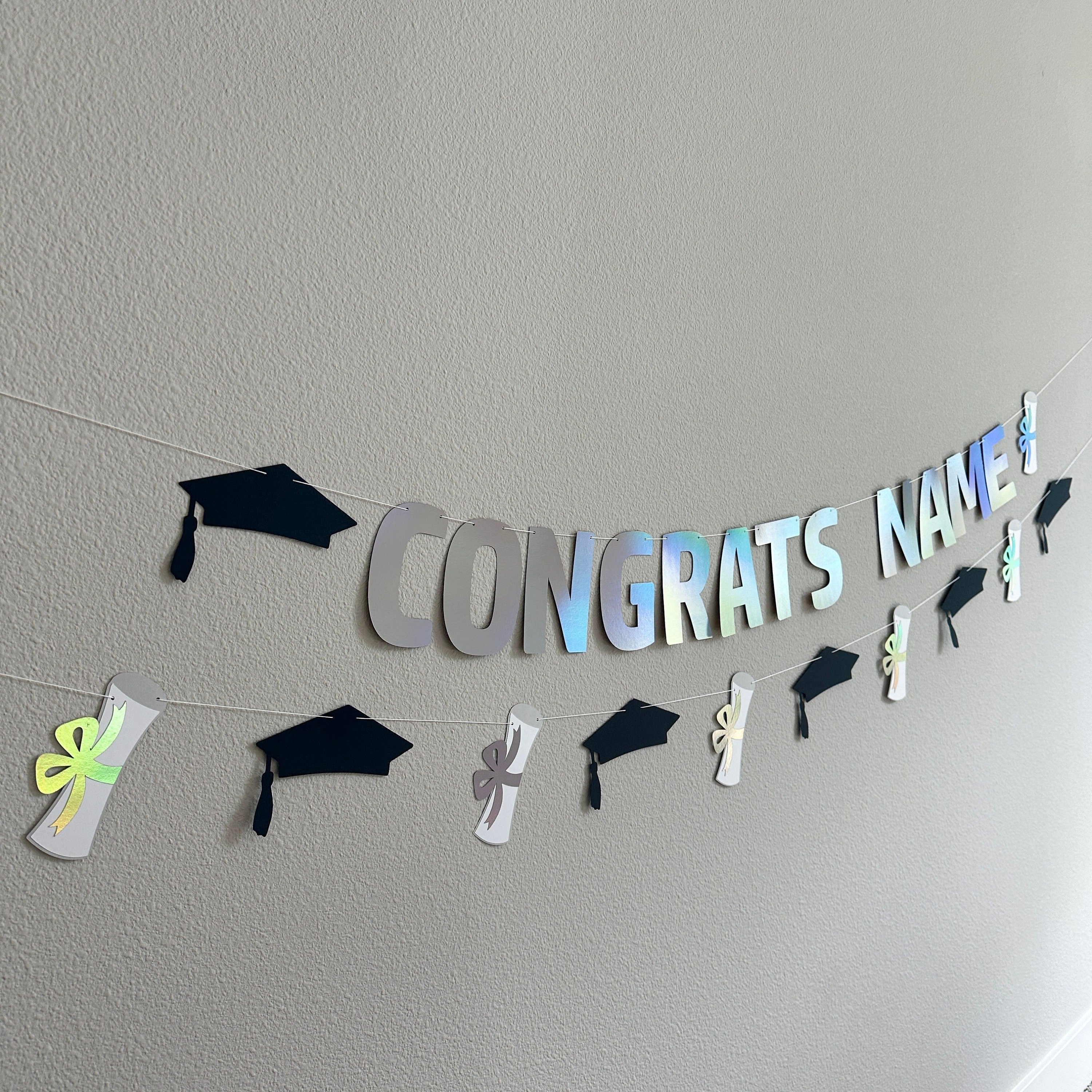 Custom Graduation Banner, Holographic Graduation Decorations, Congrats Name, Graduation, Graduation Party Ideas