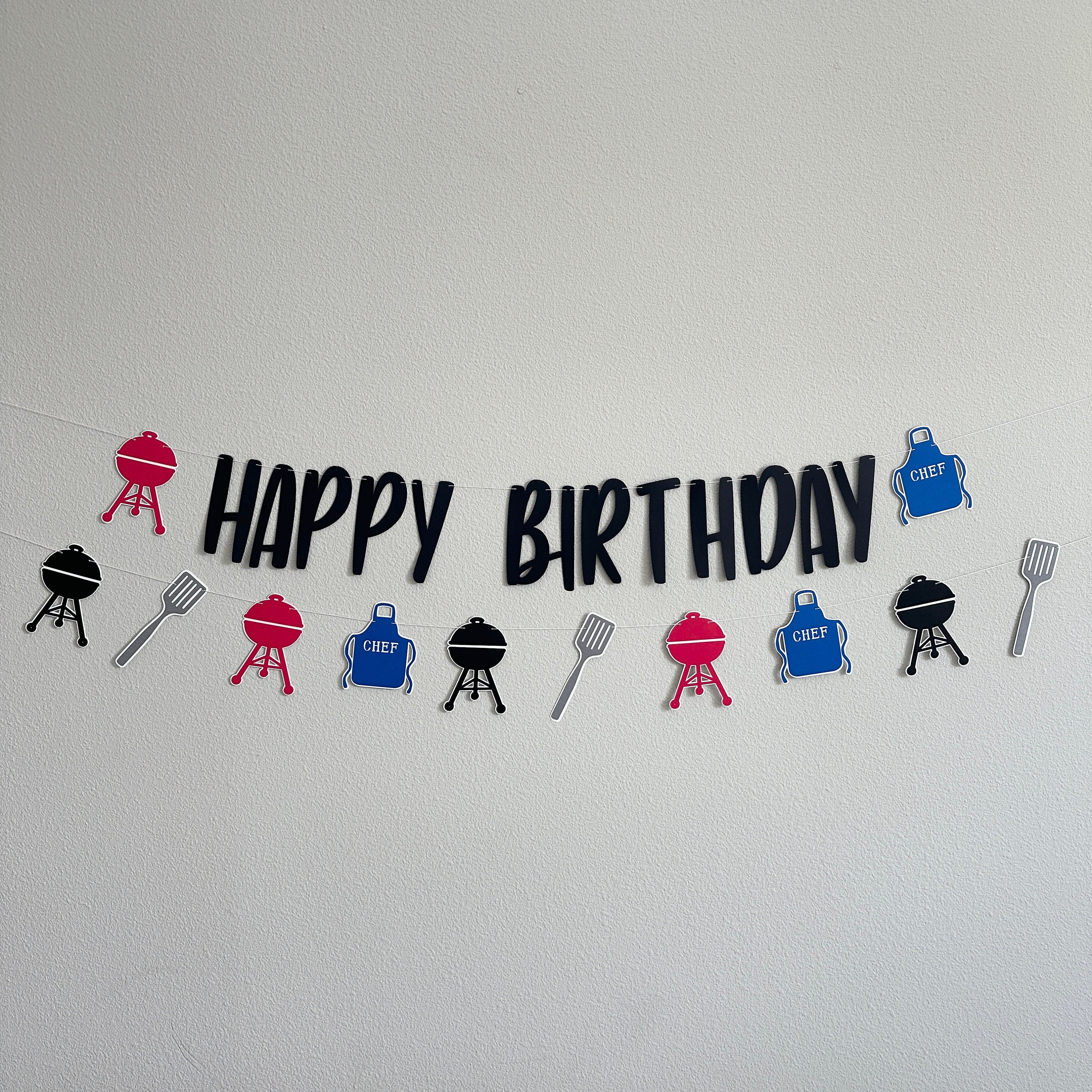 BBQ Birthday Banner, BBQ Happy Birthday Decorations, Summer Birthday Ideas, Cookout Birthday Decorations