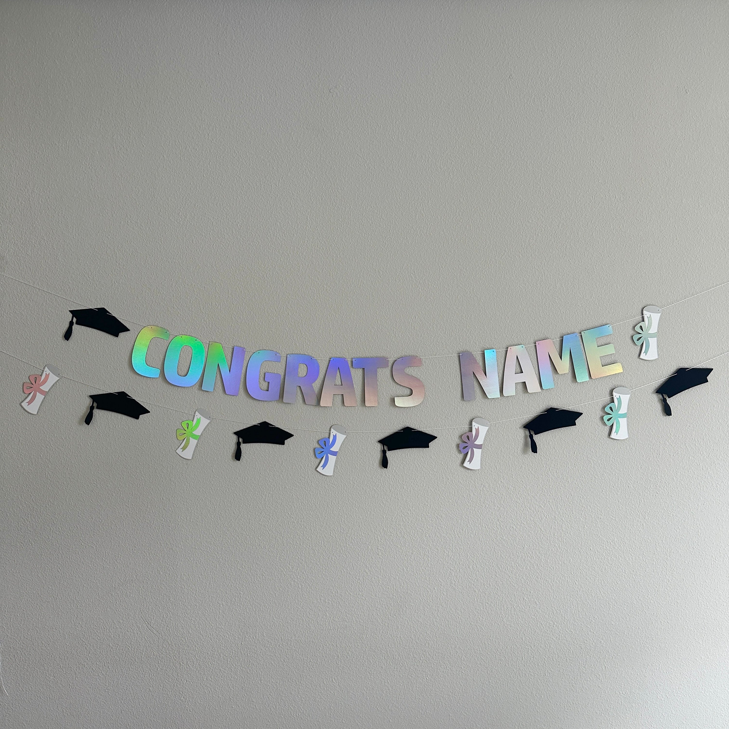 Custom Graduation Banner, Holographic Graduation Decorations, Congrats Name, Graduation, Graduation Party Ideas
