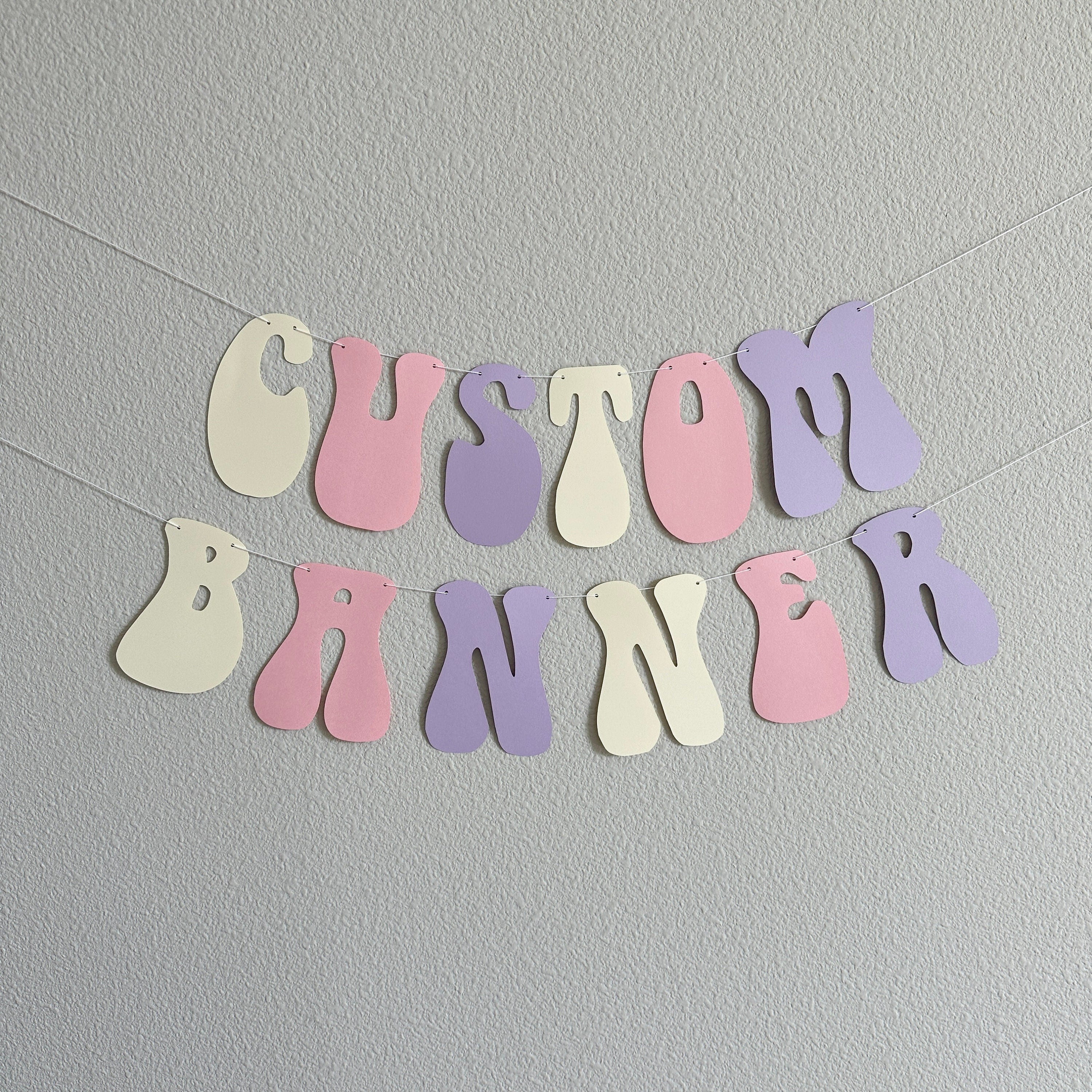 Custom Banner, Custom Retro Banner, Custom Groovy Banner, 70s, Retro Theme, Retro Decorations, Beige Banner, Pink Banner, Beige and Pink