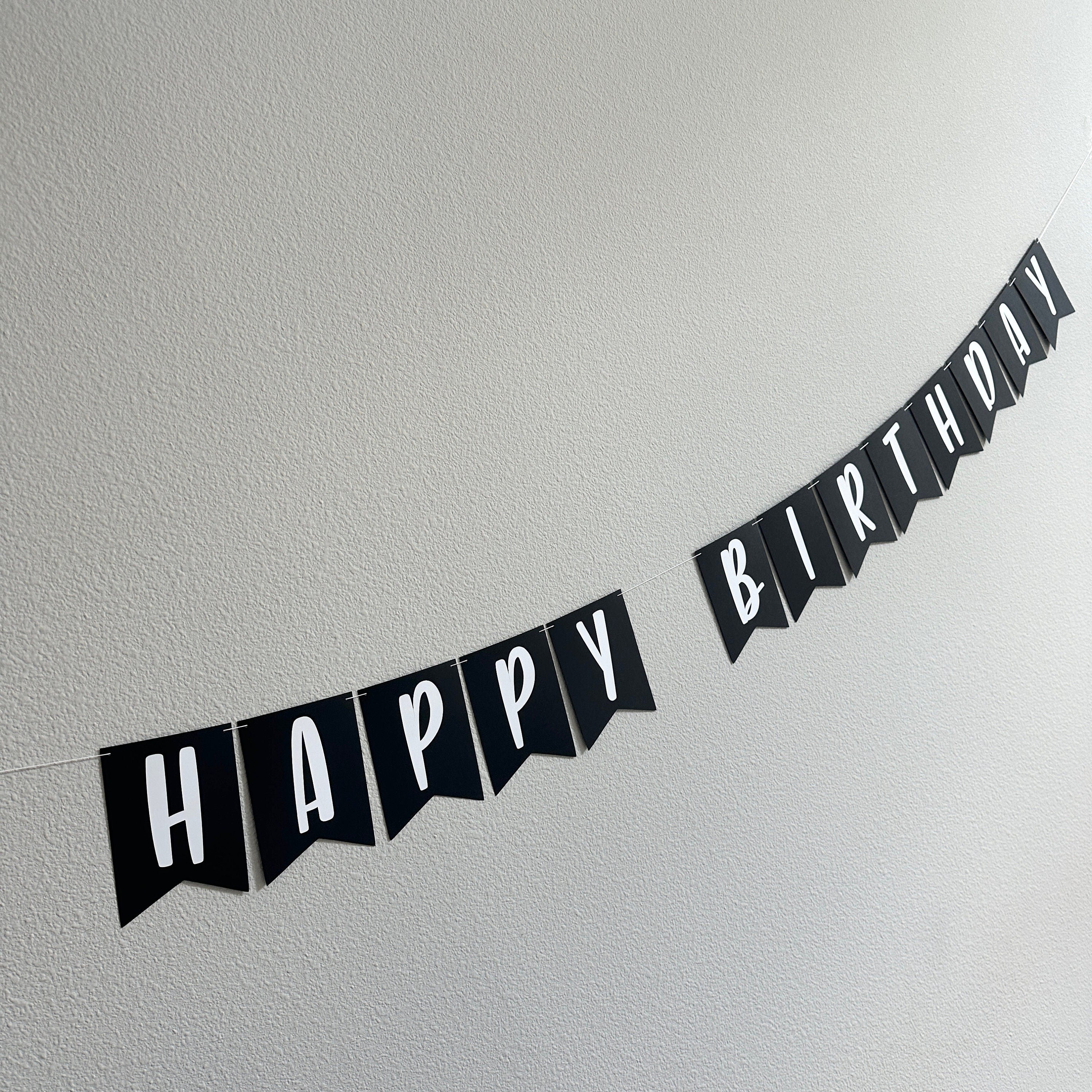 Happy Birthday Banner, Banner With Flags, Custom Birthday Banner, Black and White Party Decorations, Custom Banner